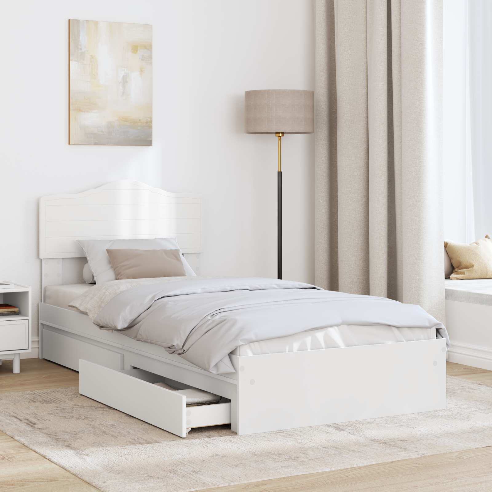 Opslag bed met hoofdeinde met lade Wit 70 x 190 cm Bewerkt hout is nu te koop bij PeponiXL, paradijselijk wonen!
