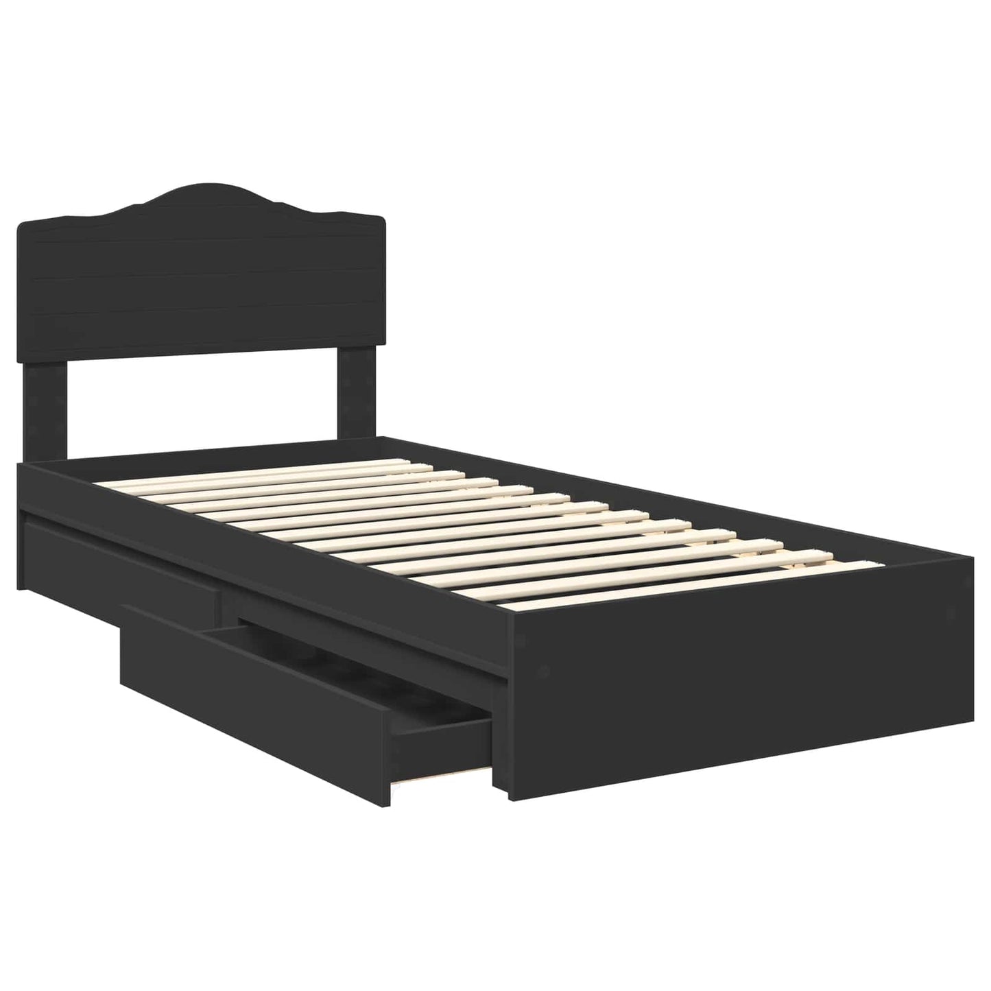 Opslag bed met hoofdeinde Zwart 70 x 190 cm Bewerkt hout is nu te koop bij PeponiXL, paradijselijk wonen!