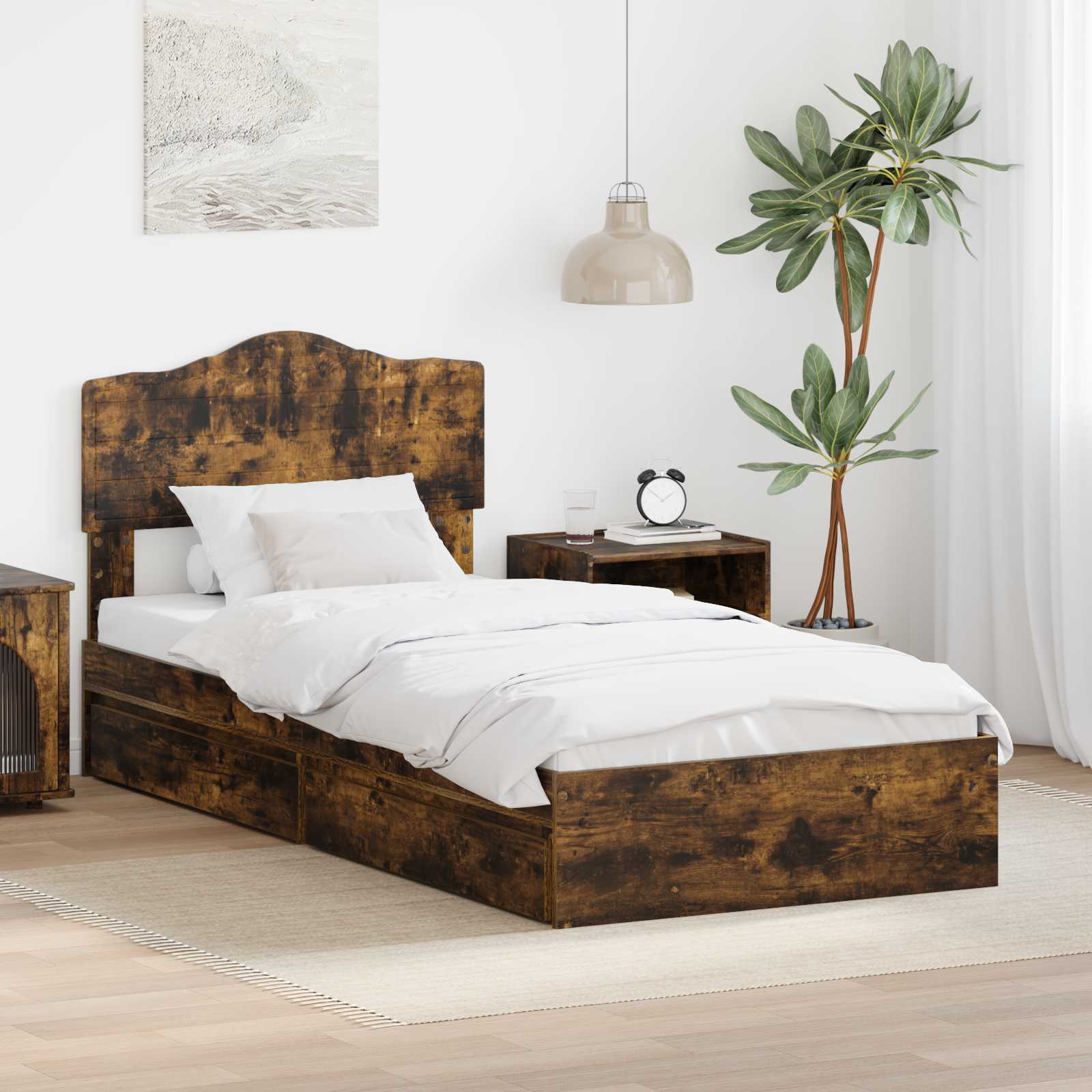Opslag bed met lade Gerookt eiken 70 x 190 cm Bewerkt hout is nu te koop bij PeponiXL, paradijselijk wonen!