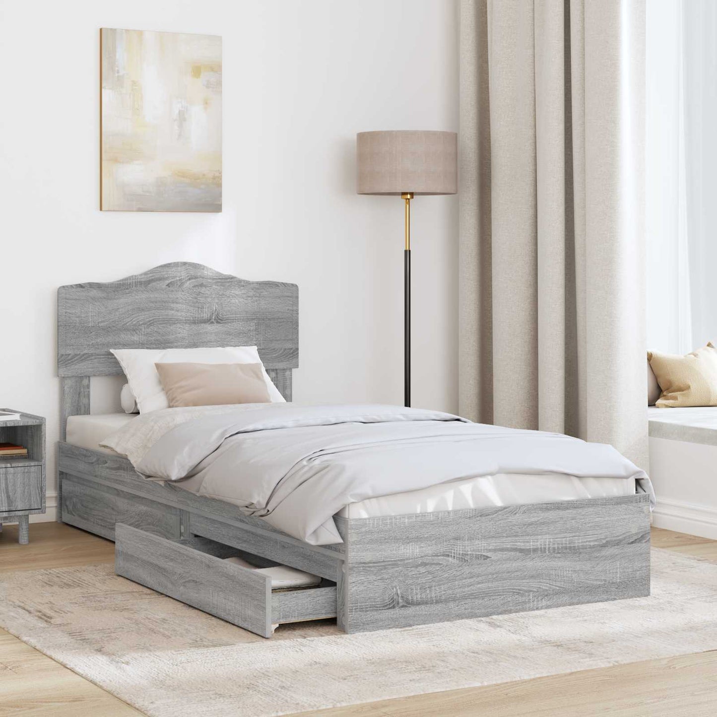 Opslag bed met hoofdeinde Grijs Sonoma 70 x 190 cm Bewerkt hout is nu te koop bij PeponiXL, paradijselijk wonen!
