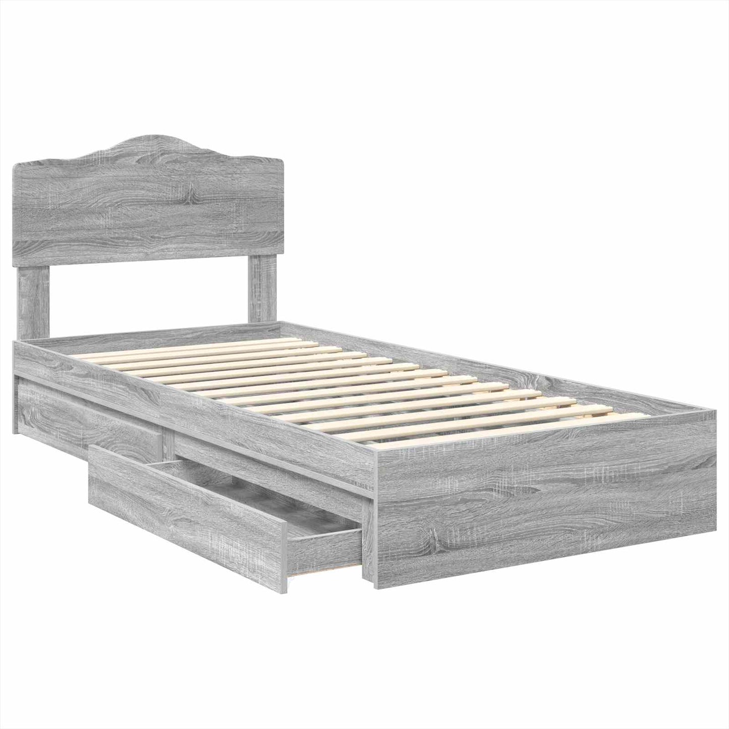 Opslag bed met hoofdeinde Grijs Sonoma 70 x 190 cm Bewerkt hout is nu te koop bij PeponiXL, paradijselijk wonen!
