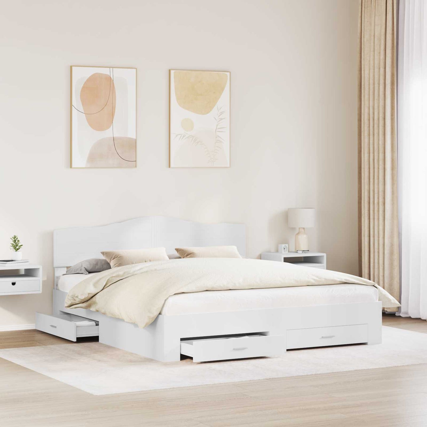 Bedframe met hoofdeinde met lade Wit 200 x 200 cm Bewerkt hout is nu te koop bij PeponiXL, paradijselijk wonen!