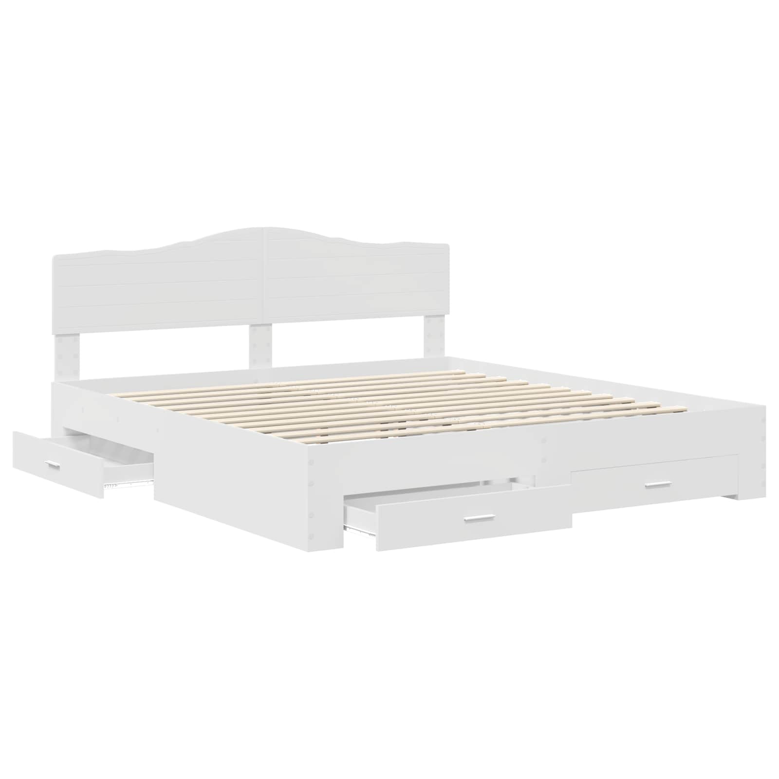 Bedframe met hoofdeinde met lade Wit 200 x 200 cm Bewerkt hout is nu te koop bij PeponiXL, paradijselijk wonen!