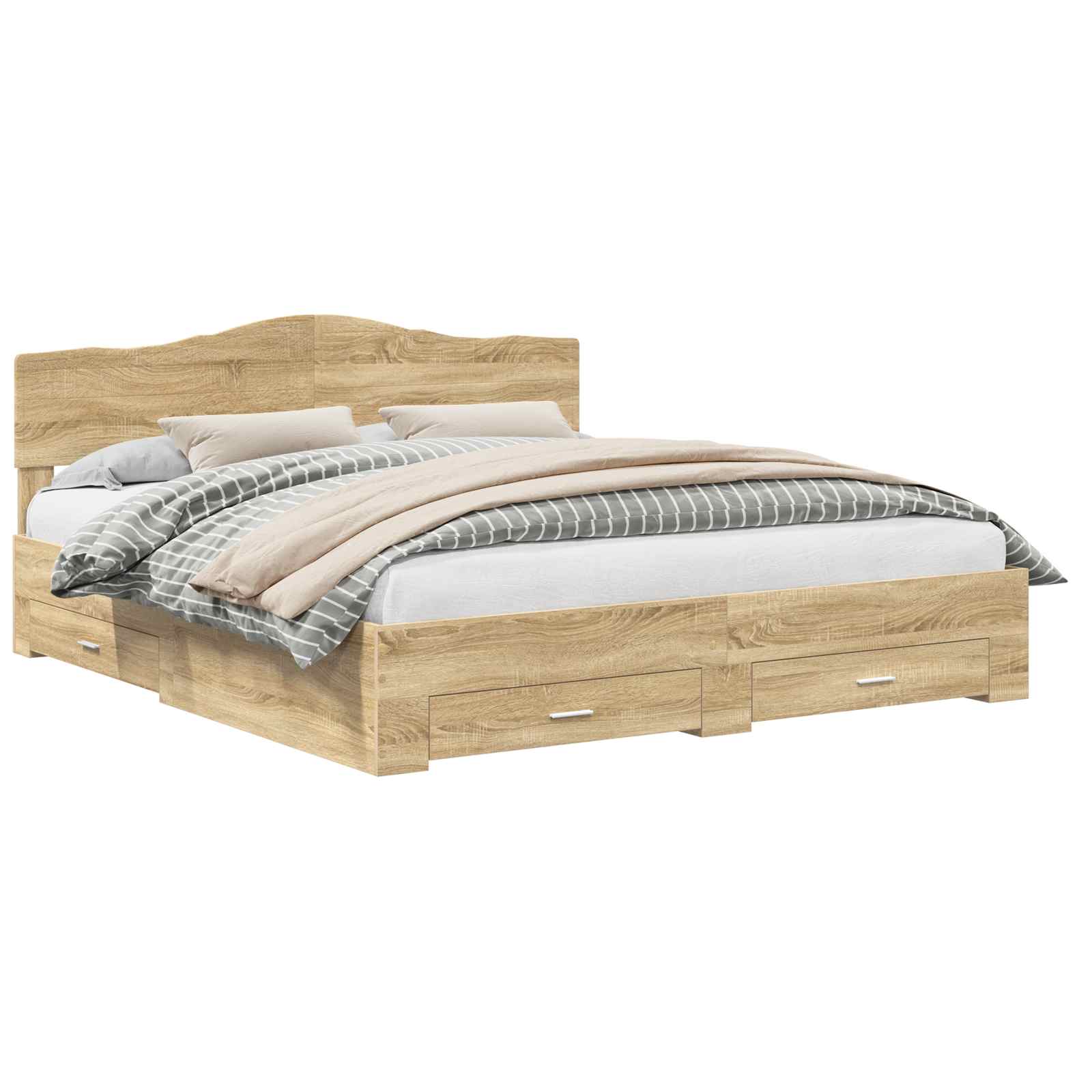 Bedframe met hoofdeinde Sonoma Eiken 200 x 200 cm Bewerkt hout is nu te koop bij PeponiXL, paradijselijk wonen!