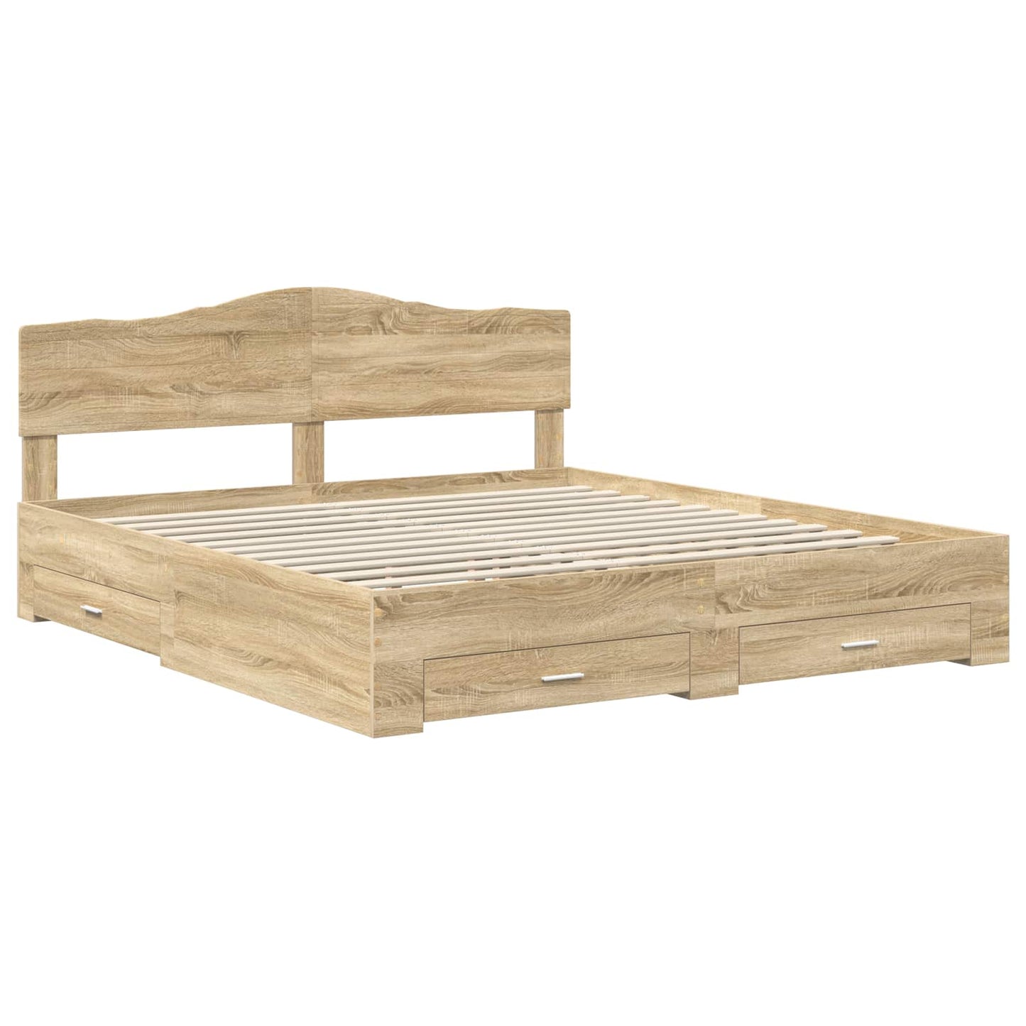 Bedframe met hoofdeinde Sonoma Eiken 200 x 200 cm Bewerkt hout is nu te koop bij PeponiXL, paradijselijk wonen!