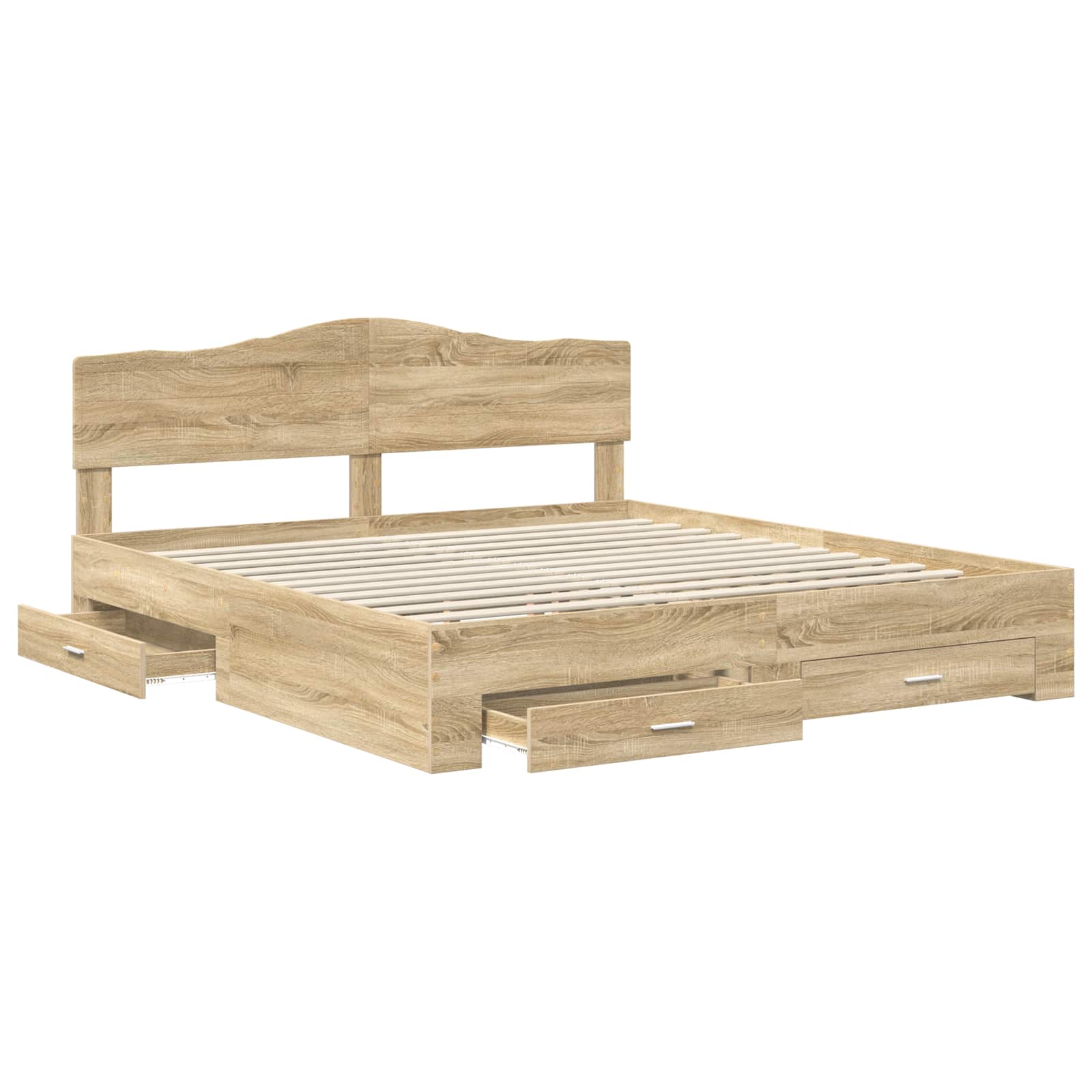 Bedframe met hoofdeinde Sonoma Eiken 200 x 200 cm Bewerkt hout is nu te koop bij PeponiXL, paradijselijk wonen!