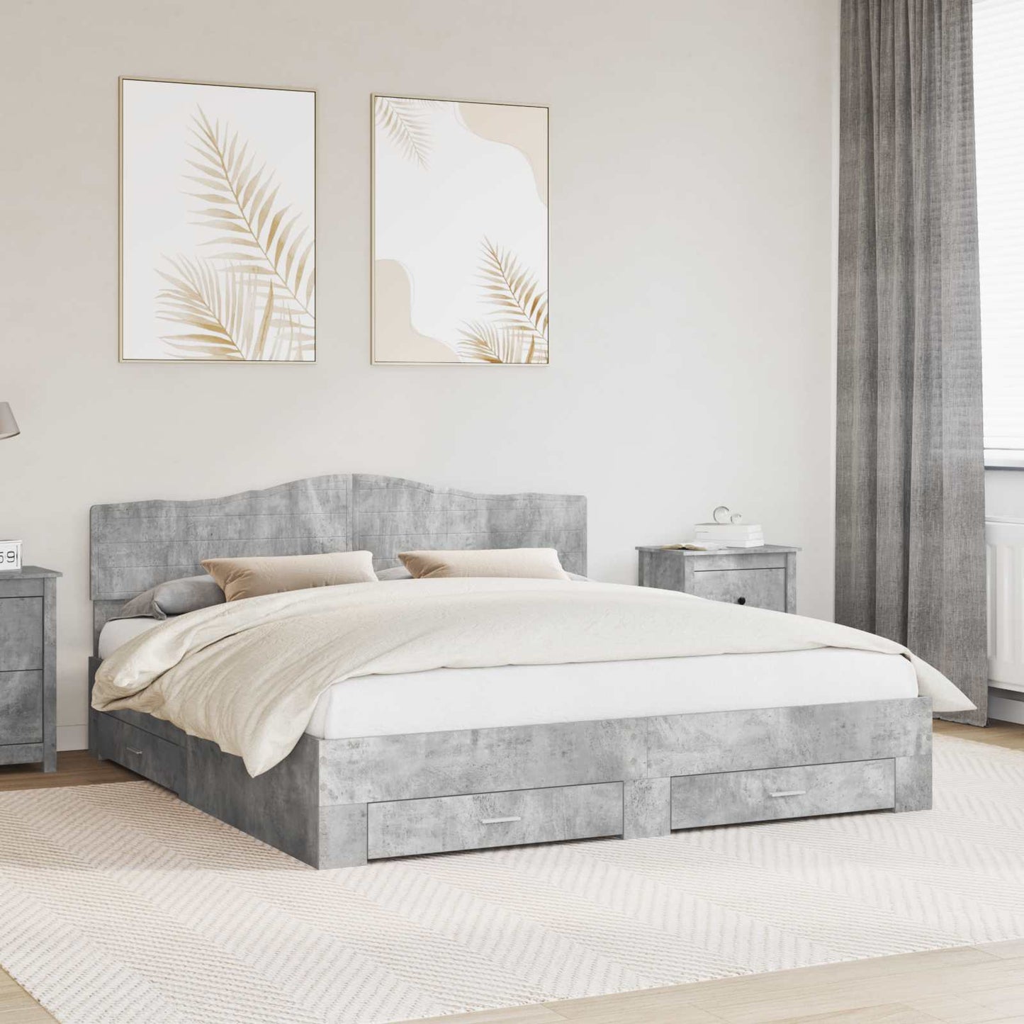 Bedframe met hoofdeinde Beton Grijs 200 x 200 cm Bewerkt hout is nu te koop bij PeponiXL, paradijselijk wonen!