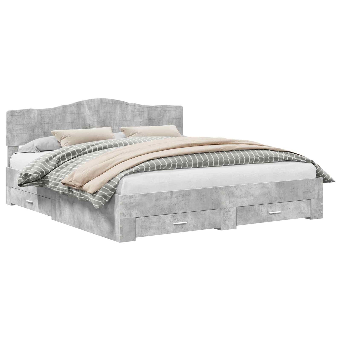 Bedframe met hoofdeinde Beton Grijs 200 x 200 cm Bewerkt hout is nu te koop bij PeponiXL, paradijselijk wonen!