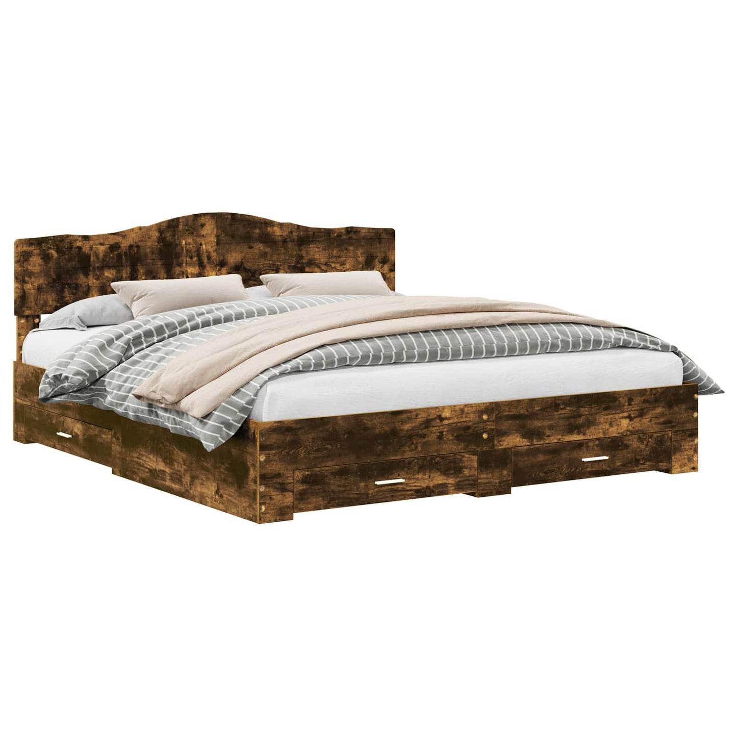 Bedframe met hoofdeinde Gerookt eiken 200 x 200 cm Bewerkt hout is nu te koop bij PeponiXL, paradijselijk wonen!