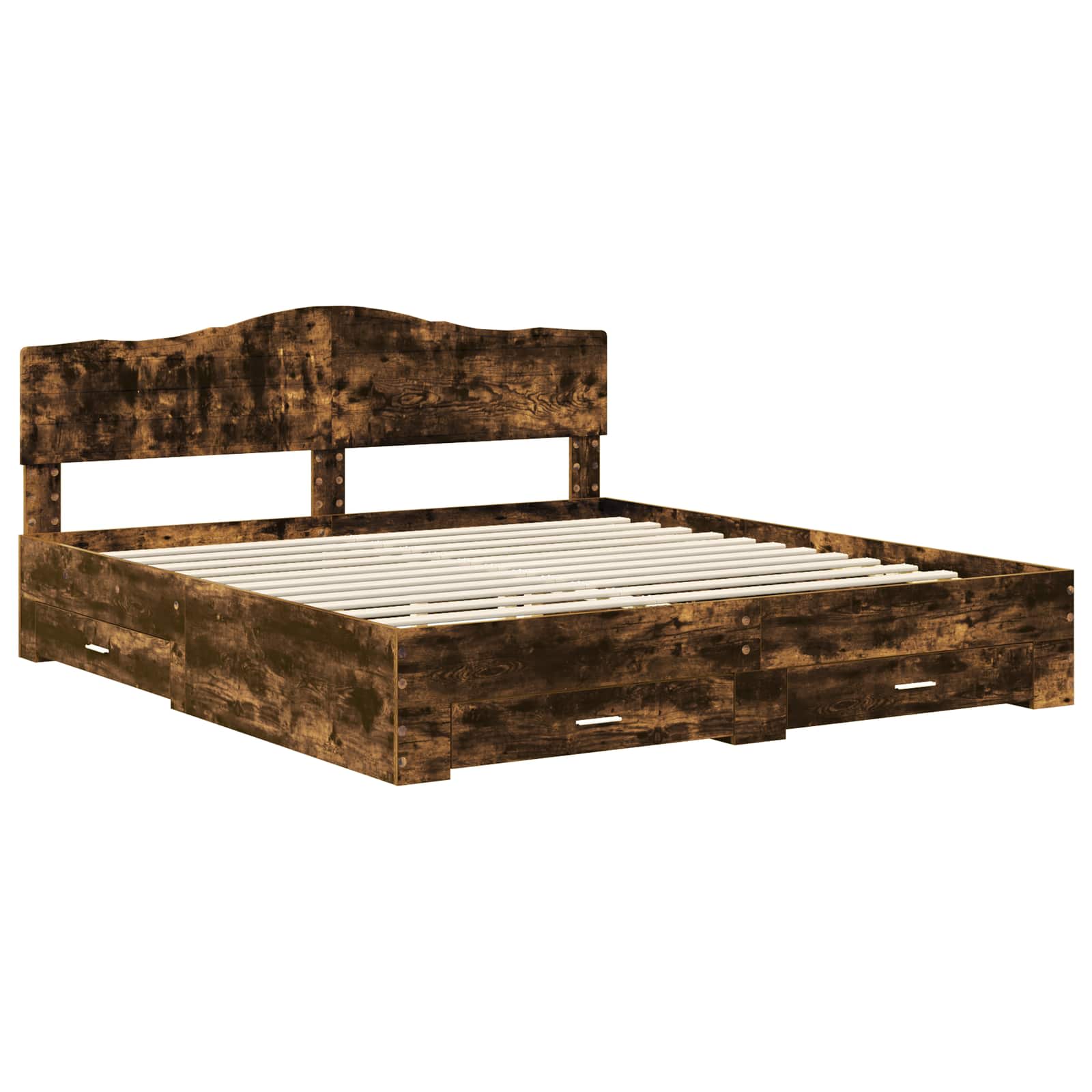 Bedframe met hoofdeinde Gerookt eiken 200 x 200 cm Bewerkt hout is nu te koop bij PeponiXL, paradijselijk wonen!