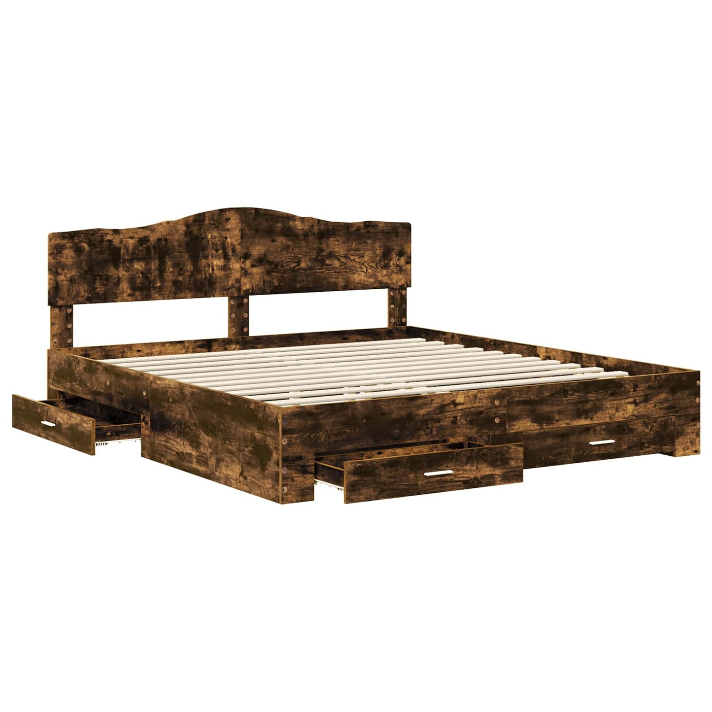 Bedframe met hoofdeinde Gerookt eiken 200 x 200 cm Bewerkt hout is nu te koop bij PeponiXL, paradijselijk wonen!