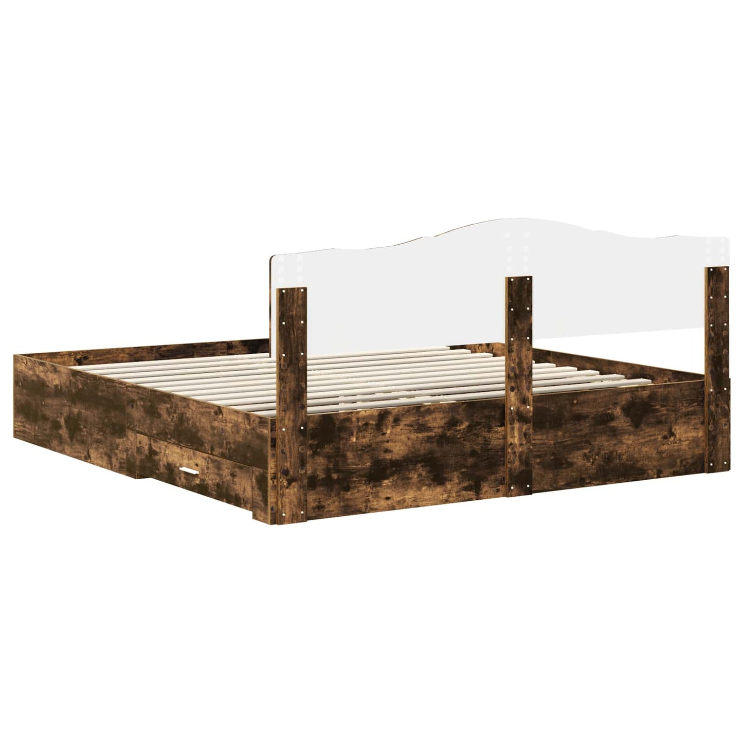 Bedframe met hoofdeinde Gerookt eiken 200 x 200 cm Bewerkt hout is nu te koop bij PeponiXL, paradijselijk wonen!