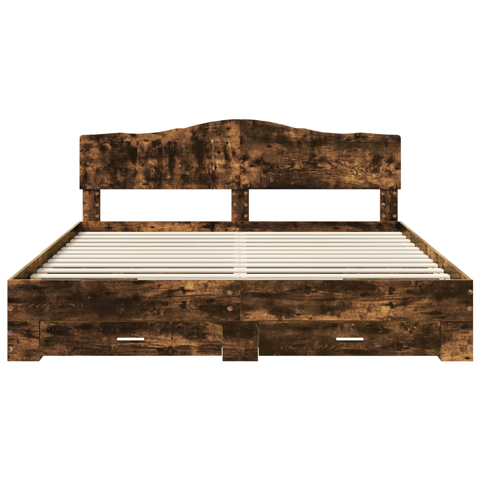 Bedframe met hoofdeinde Gerookt eiken 200 x 200 cm Bewerkt hout is nu te koop bij PeponiXL, paradijselijk wonen!