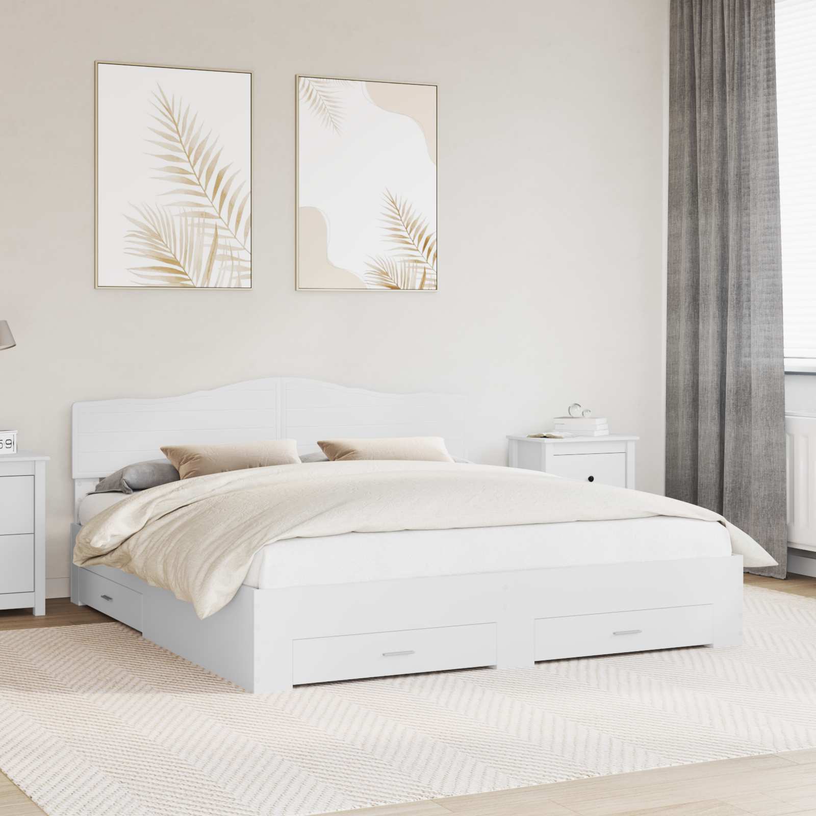 Bedframe met hoofdeinde met lade Wit 180 x 200 cm Bewerkt hout is nu te koop bij PeponiXL, paradijselijk wonen!