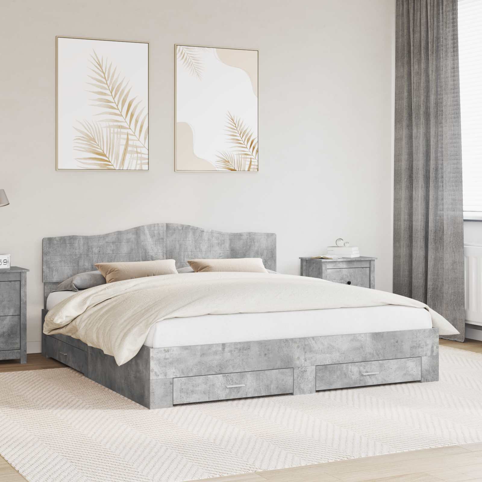 Bedframe met hoofdeinde Beton Grijs 180 x 200 cm Bewerkt hout is nu te koop bij PeponiXL, paradijselijk wonen!