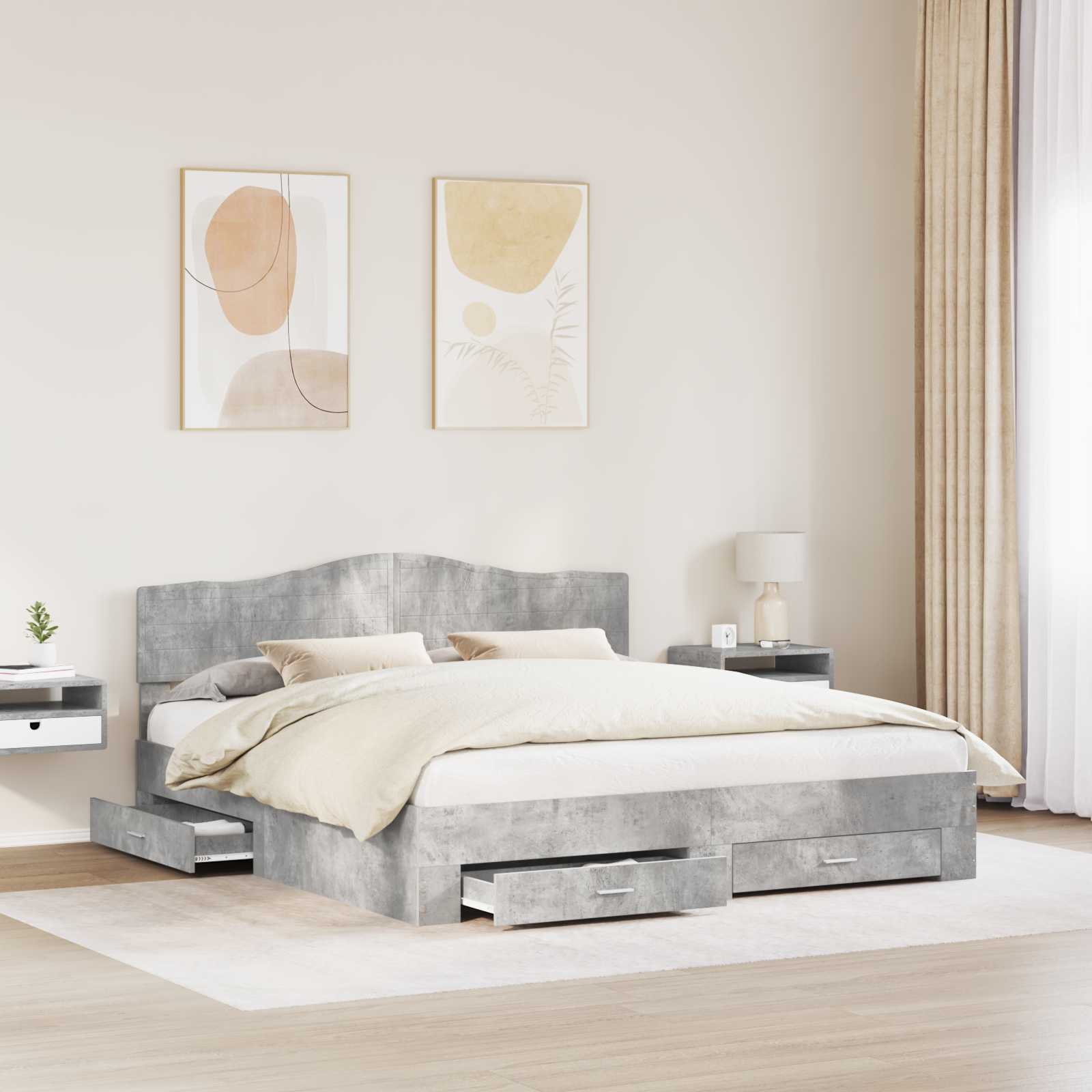Bedframe met hoofdeinde Beton Grijs 180 x 200 cm Bewerkt hout is nu te koop bij PeponiXL, paradijselijk wonen!
