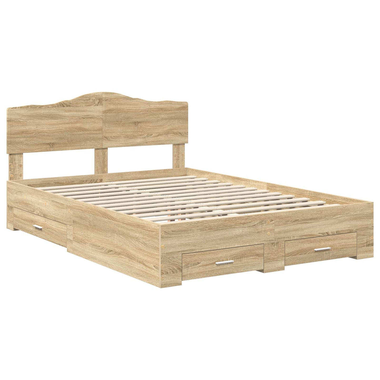 Bedframe met hoofdeinde Sonoma Eiken 150 x 200 cm Bewerkt hout is nu te koop bij PeponiXL, paradijselijk wonen!