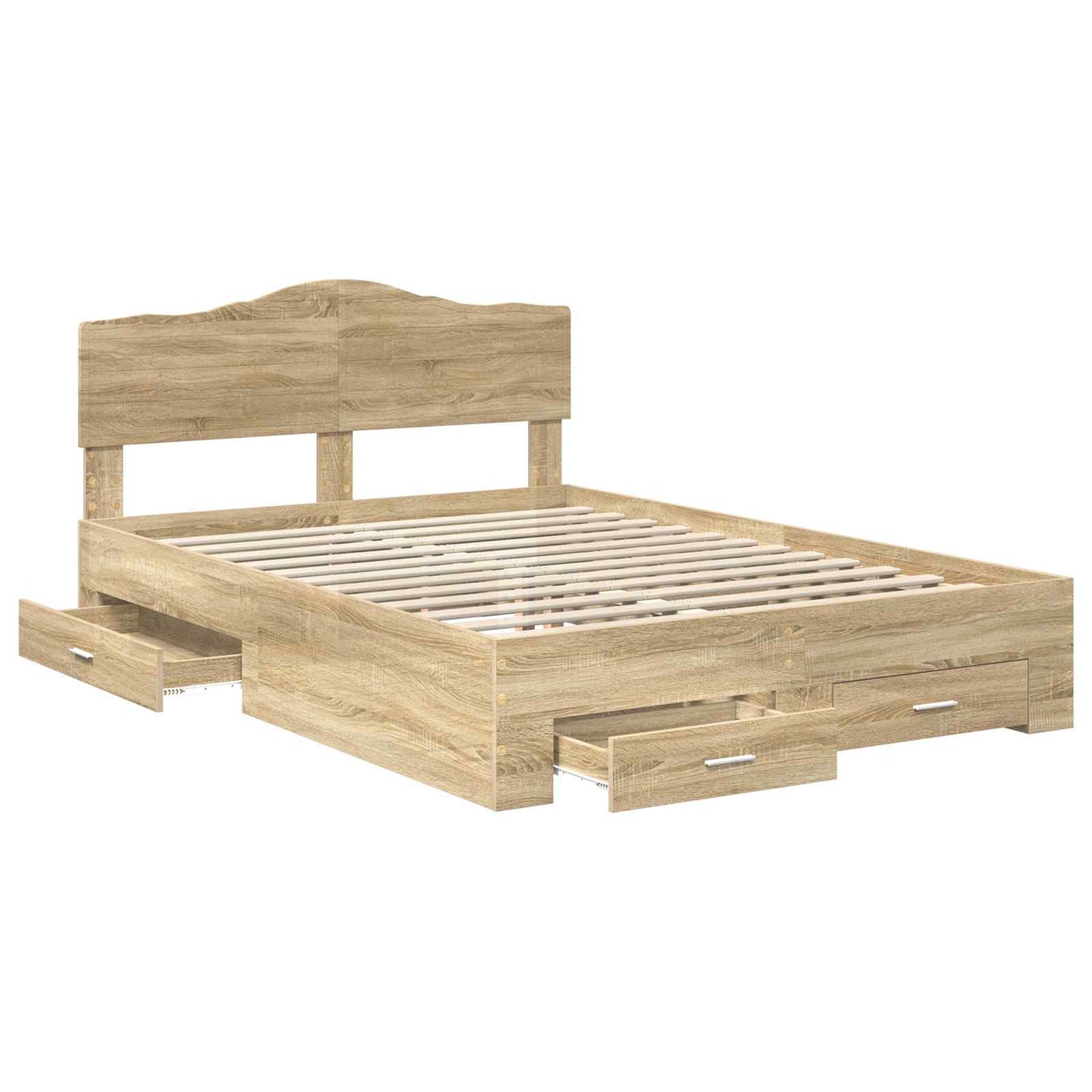 Bedframe met hoofdeinde Sonoma Eiken 150 x 200 cm Bewerkt hout is nu te koop bij PeponiXL, paradijselijk wonen!
