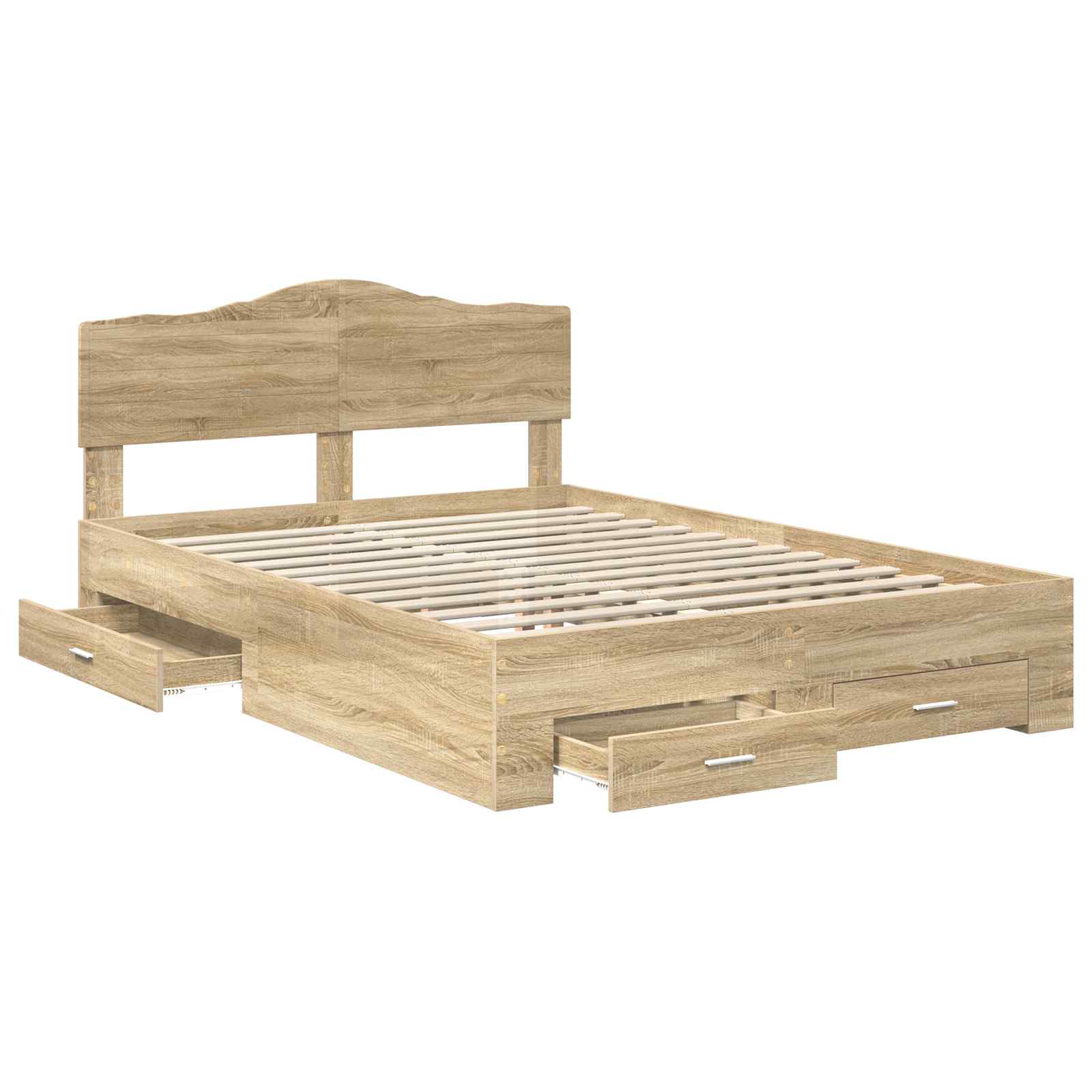 Bedframe met hoofdeinde Sonoma Eiken 150 x 200 cm Bewerkt hout is nu te koop bij PeponiXL, paradijselijk wonen!