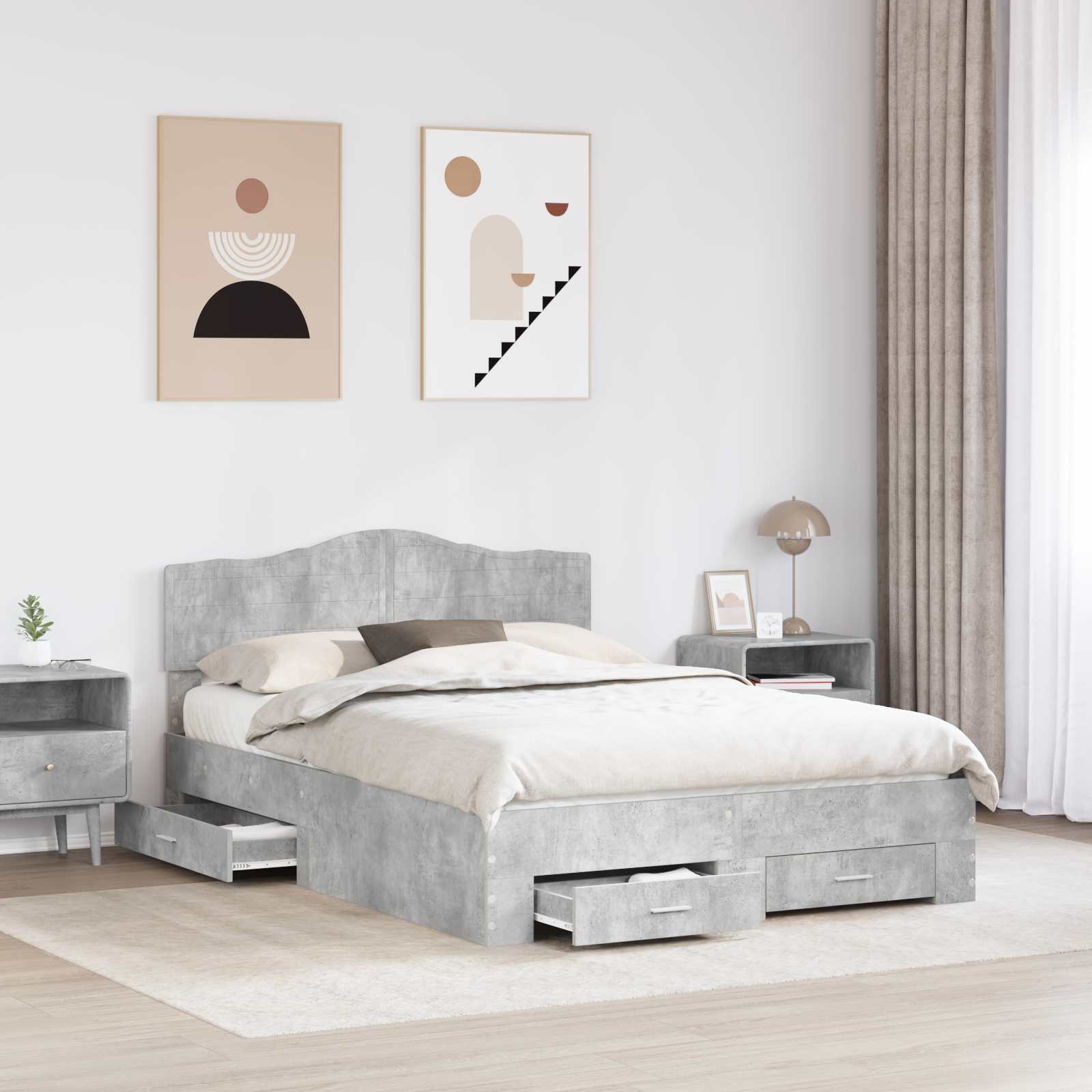Bedframe met hoofdeinde Beton Grijs 150 x 200 cm Bewerkt hout is nu te koop bij PeponiXL, paradijselijk wonen!
