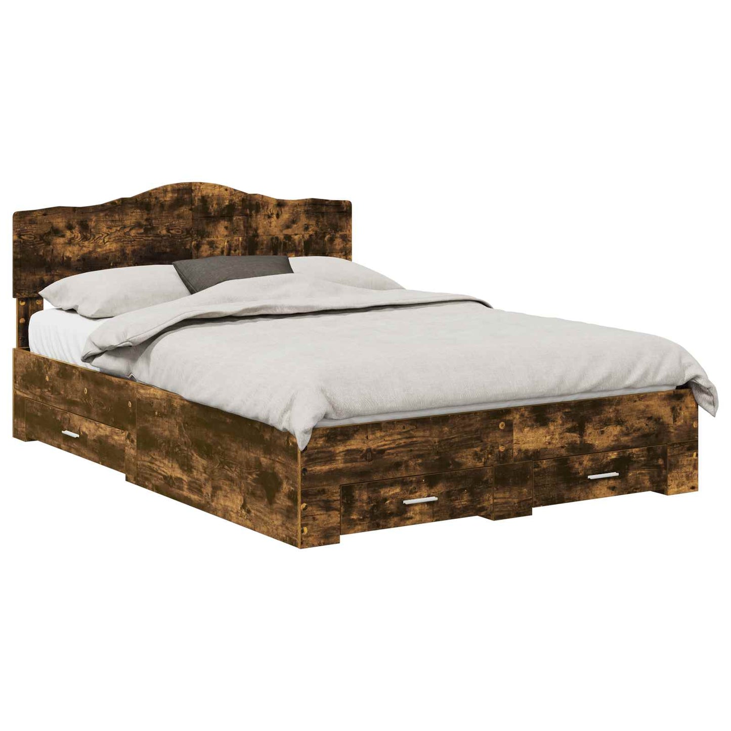 Bedframe met hoofdeinde Gerookt eiken 150 x 200 cm Bewerkt hout is nu te koop bij PeponiXL, paradijselijk wonen!
