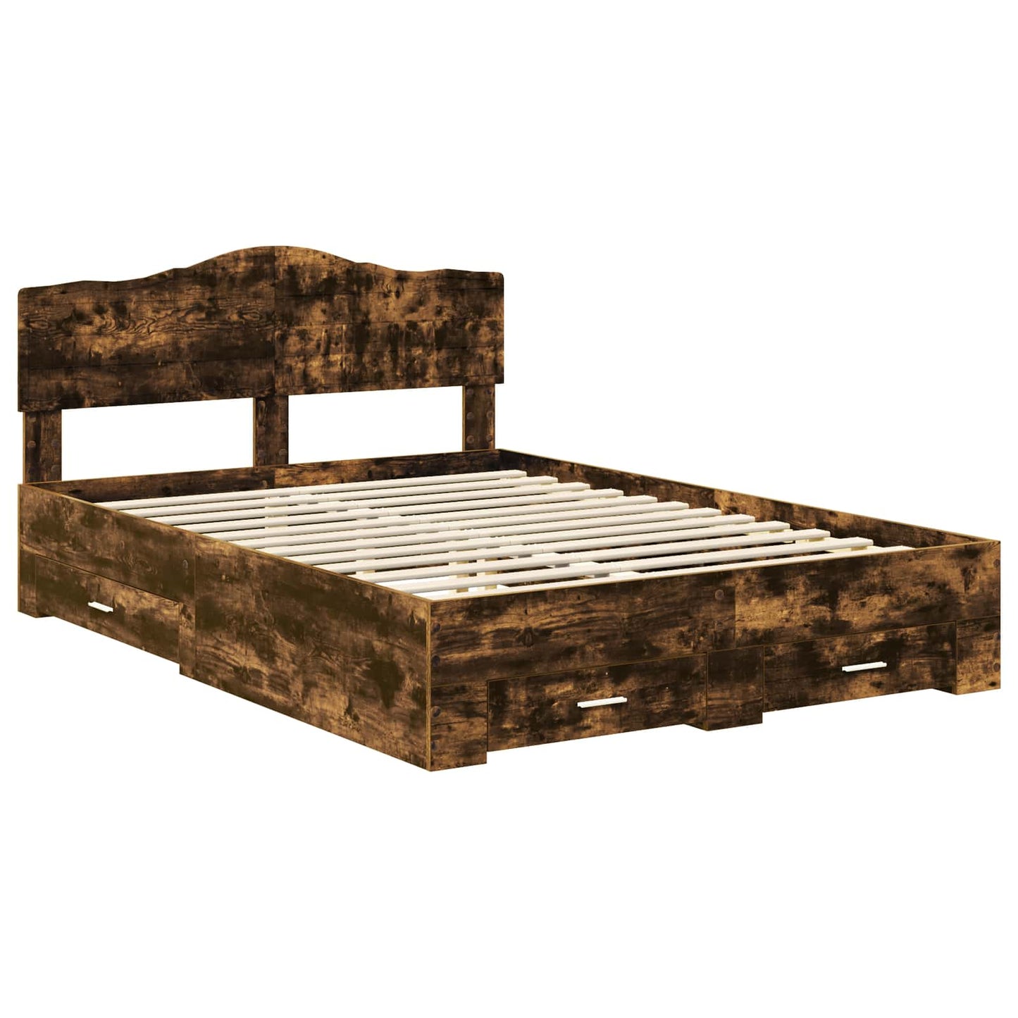 Bedframe met hoofdeinde Gerookt eiken 150 x 200 cm Bewerkt hout is nu te koop bij PeponiXL, paradijselijk wonen!