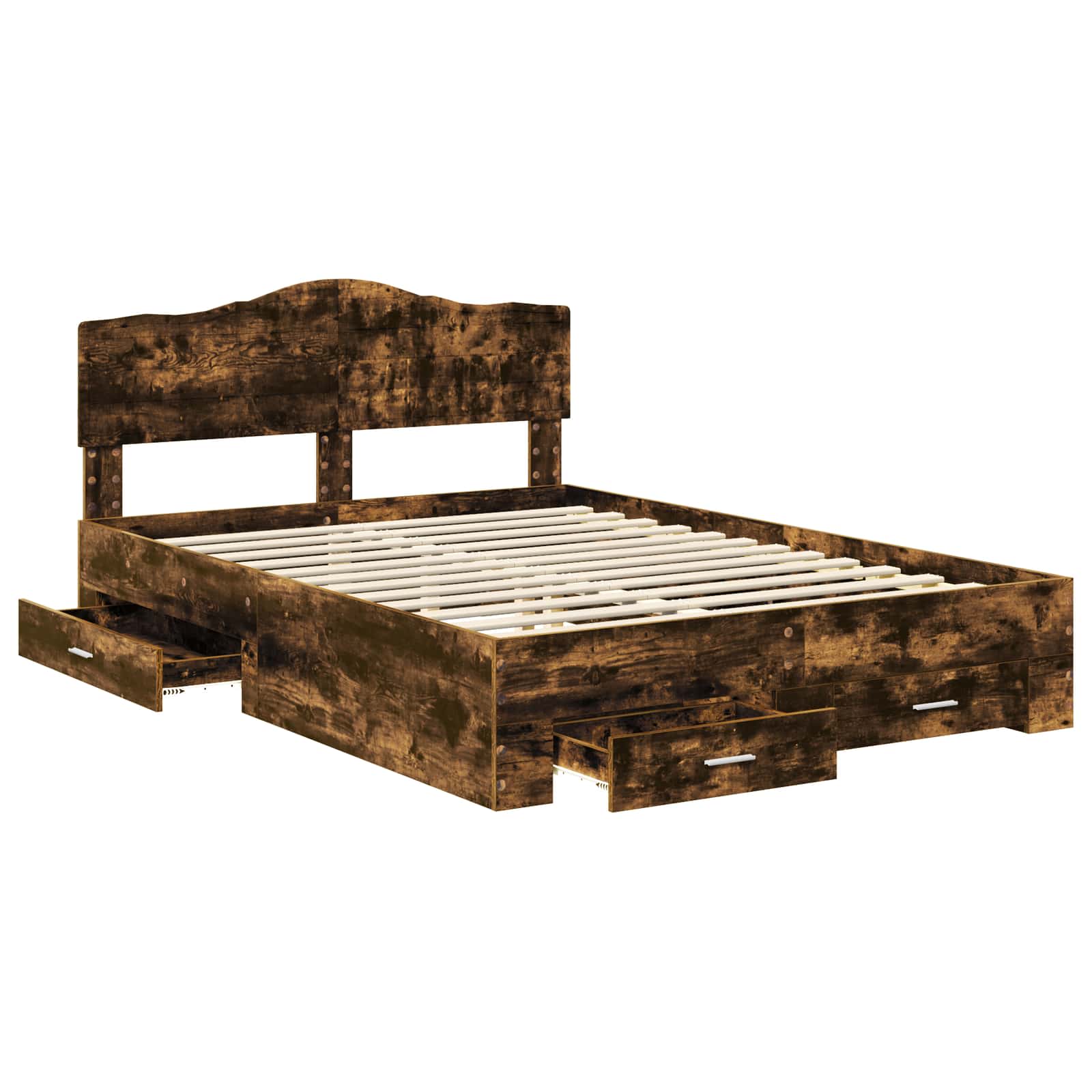 Bedframe met hoofdeinde Gerookt eiken 140 x 200 cm Bewerkt hout is nu te koop bij PeponiXL, paradijselijk wonen!