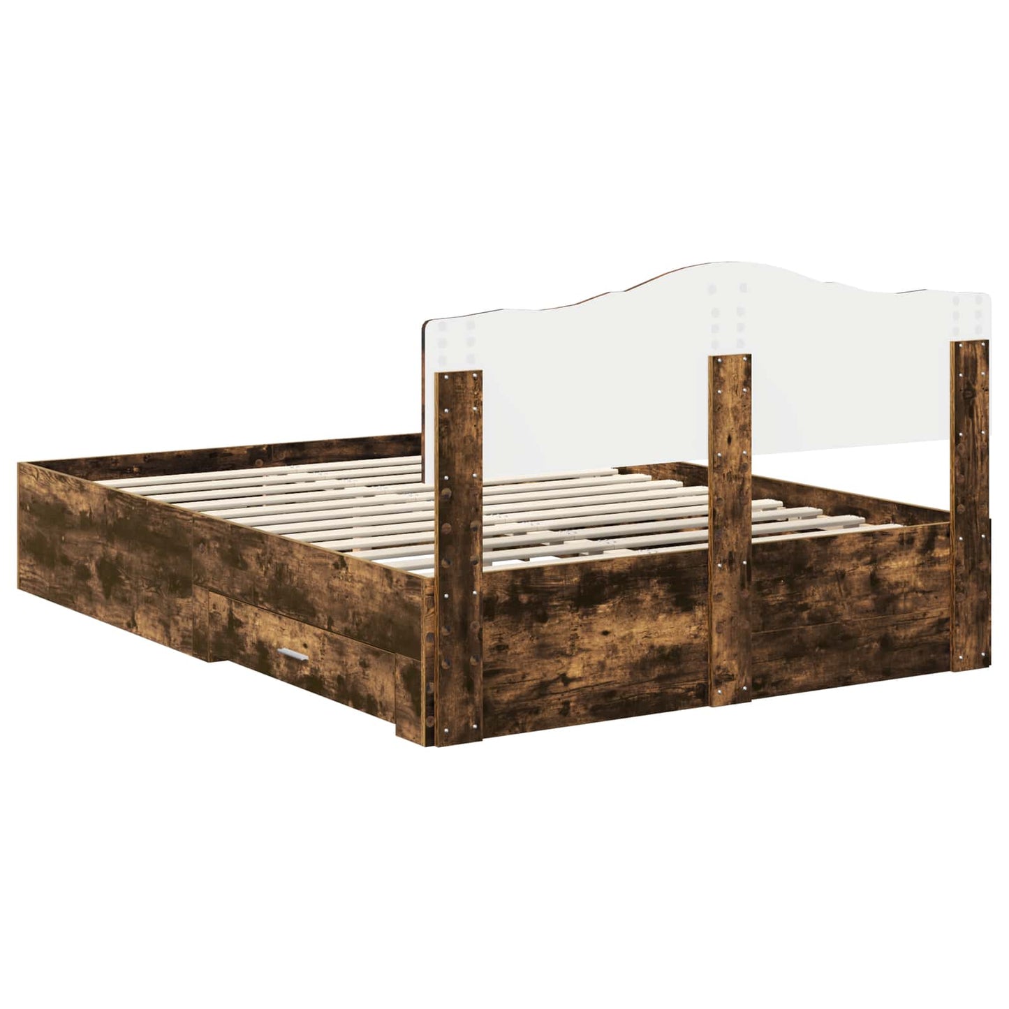 Bedframe met hoofdeinde Gerookt eiken 140 x 200 cm Bewerkt hout is nu te koop bij PeponiXL, paradijselijk wonen!