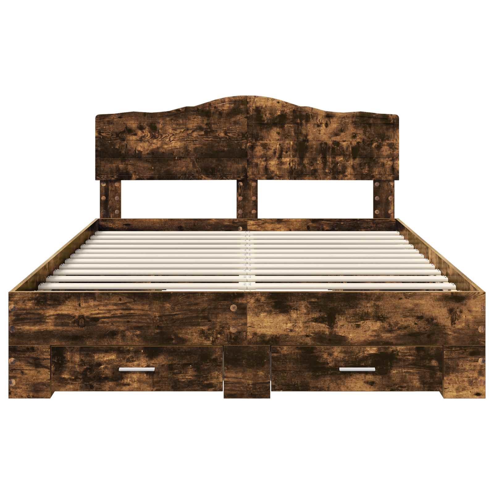 Bedframe met hoofdeinde Gerookt eiken 140 x 200 cm Bewerkt hout is nu te koop bij PeponiXL, paradijselijk wonen!