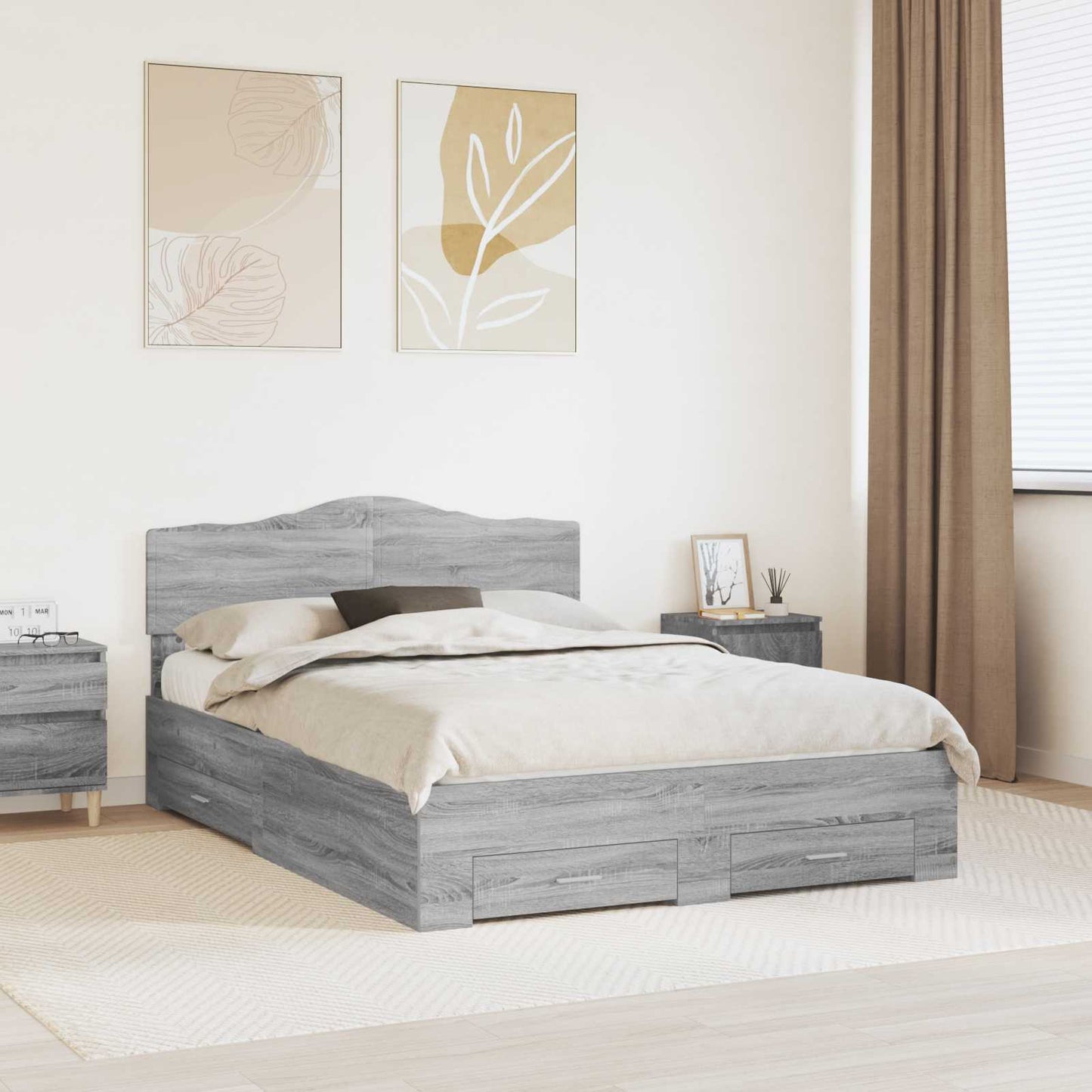 Bedframe met hoofdeinde Grijs Sonoma 140 x 200 cm Bewerkt hout is nu te koop bij PeponiXL, paradijselijk wonen!
