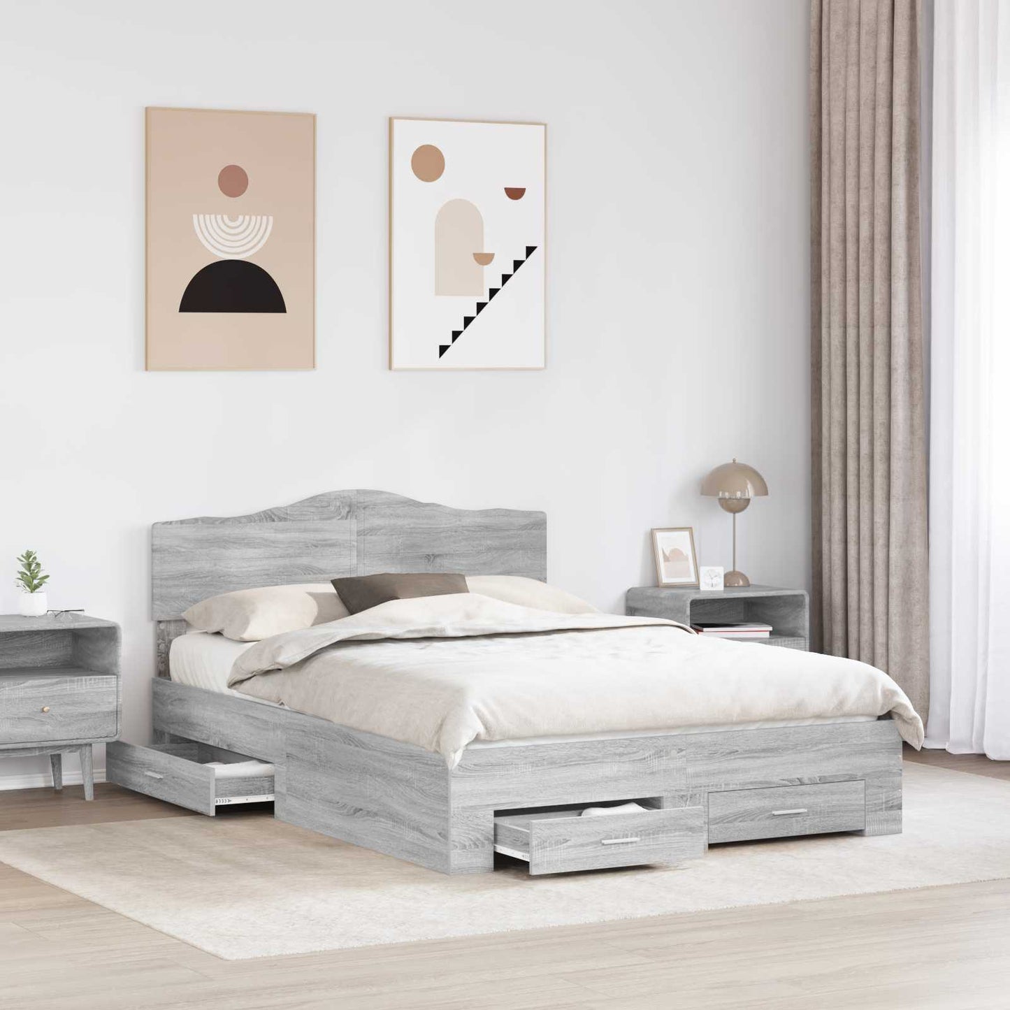 Bedframe met hoofdeinde Grijs Sonoma 140 x 200 cm Bewerkt hout is nu te koop bij PeponiXL, paradijselijk wonen!