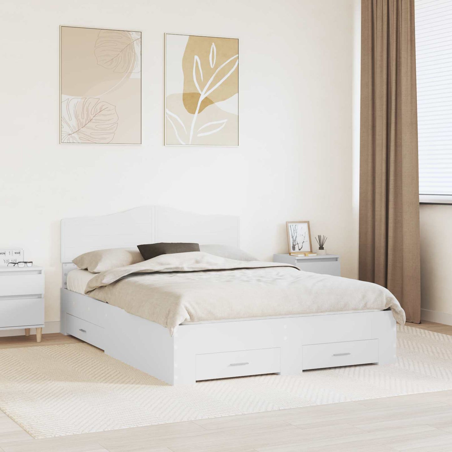 Bedframe met hoofdeinde met lade Wit 140 x 190 cm Bewerkt hout is nu te koop bij PeponiXL, paradijselijk wonen!