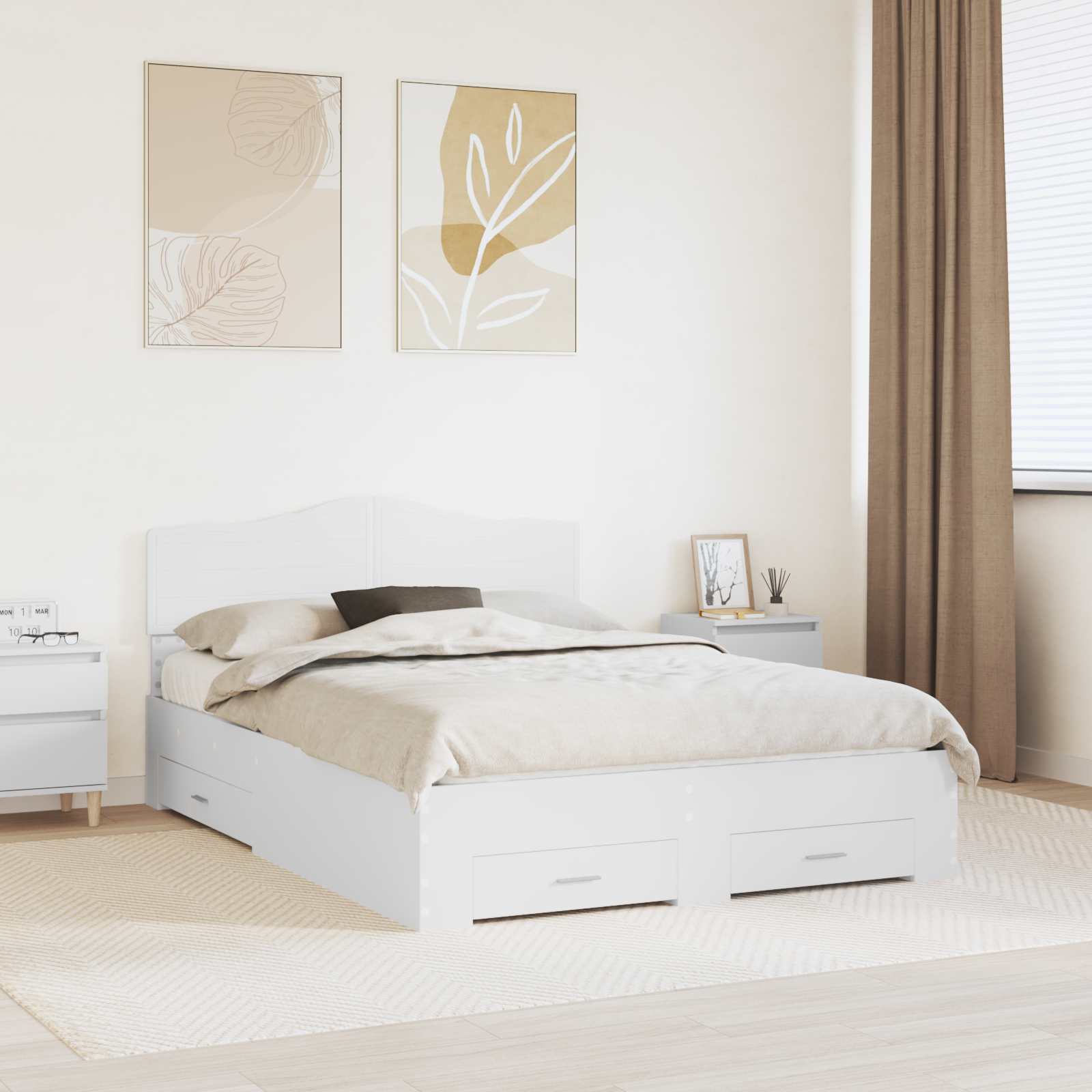 Bedframe met hoofdeinde met lade Wit 140 x 190 cm Bewerkt hout is nu te koop bij PeponiXL, paradijselijk wonen!