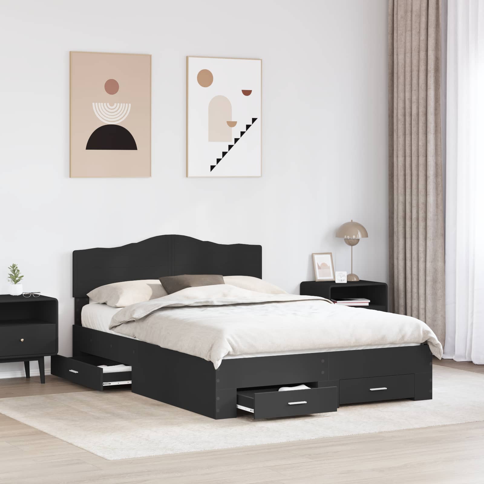 Bedframe met hoofdeinde Zwart 140 x 190 cm Bewerkt hout is nu te koop bij PeponiXL, paradijselijk wonen!