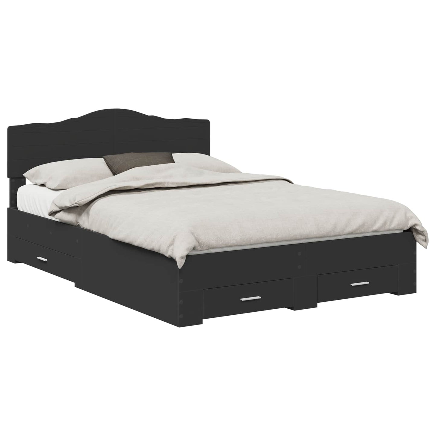 Bedframe met hoofdeinde Zwart 140 x 190 cm Bewerkt hout is nu te koop bij PeponiXL, paradijselijk wonen!