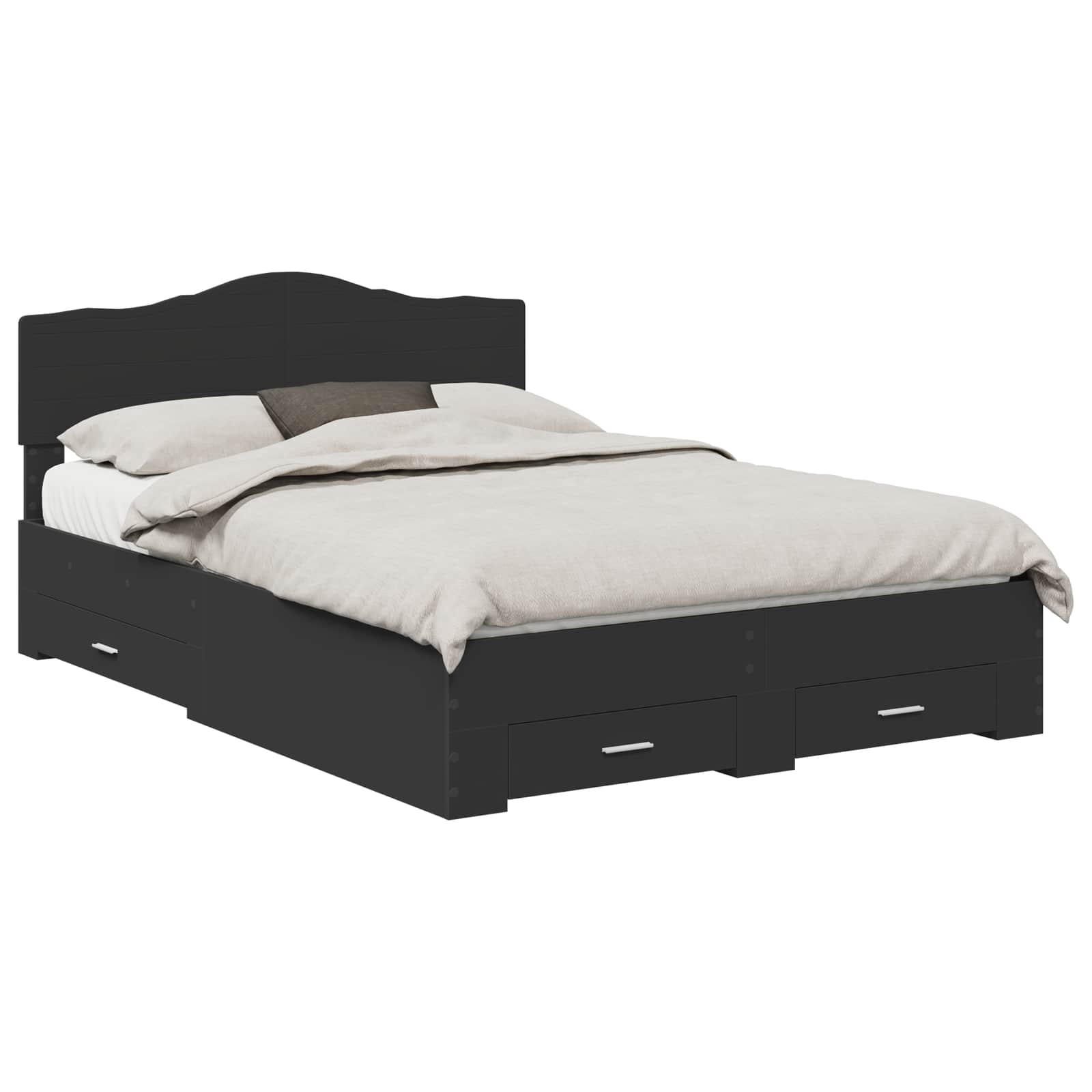 Bedframe met hoofdeinde Zwart 140 x 190 cm Bewerkt hout is nu te koop bij PeponiXL, paradijselijk wonen!