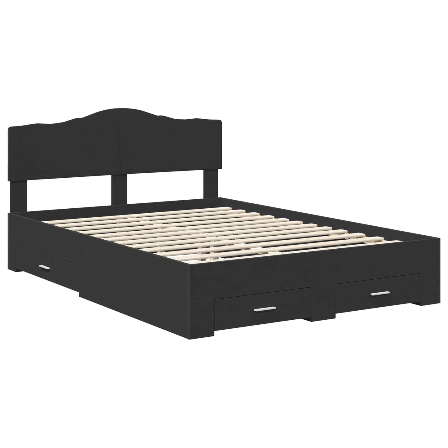 Bedframe met hoofdeinde Zwart 140 x 190 cm Bewerkt hout is nu te koop bij PeponiXL, paradijselijk wonen!