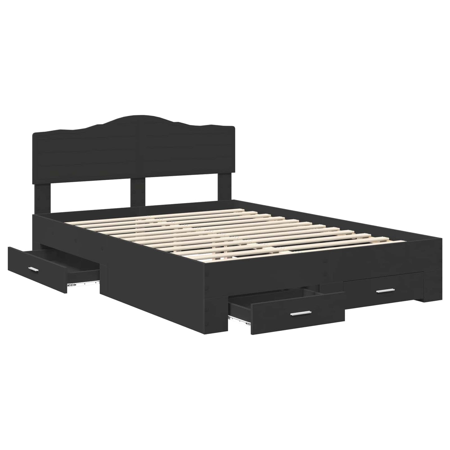 Bedframe met hoofdeinde Zwart 140 x 190 cm Bewerkt hout is nu te koop bij PeponiXL, paradijselijk wonen!