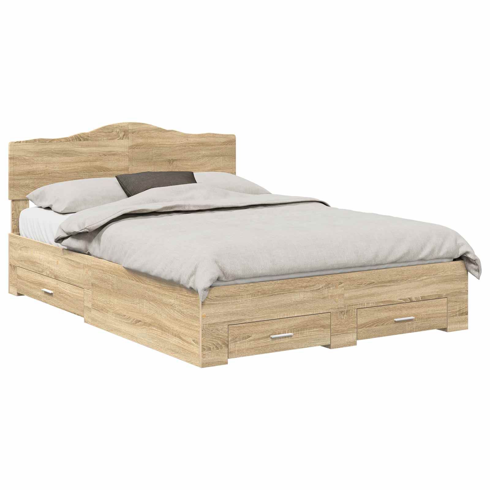 Bedframe met hoofdeinde Sonoma Eiken 140 x 190 cm Bewerkt hout is nu te koop bij PeponiXL, paradijselijk wonen!