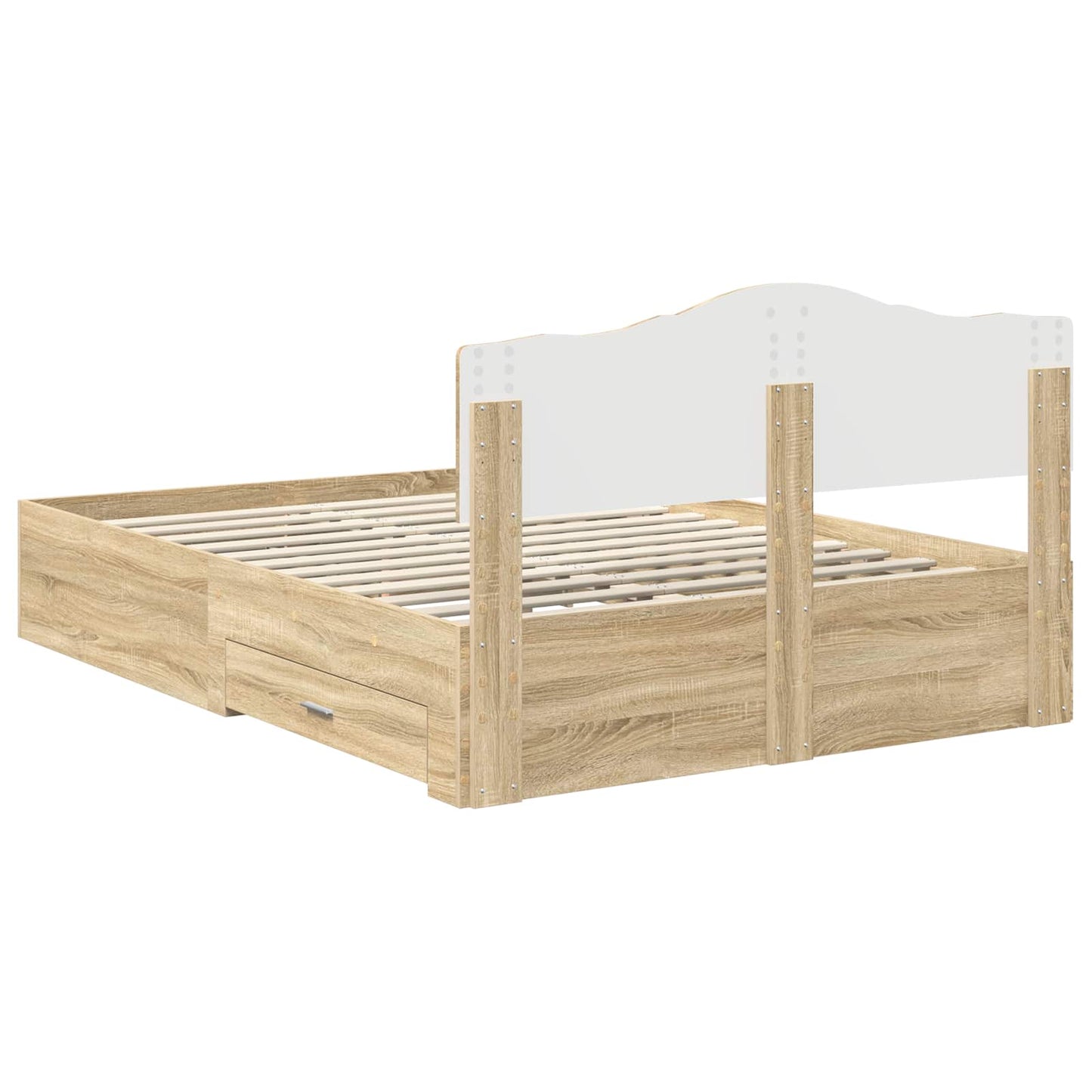 Bedframe met hoofdeinde Sonoma Eiken 140 x 190 cm Bewerkt hout is nu te koop bij PeponiXL, paradijselijk wonen!