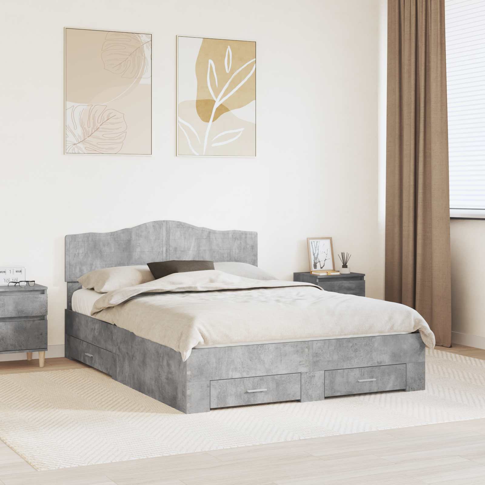 Bedframe met hoofdeinde Beton Grijs 140 x 190 cm Bewerkt hout is nu te koop bij PeponiXL, paradijselijk wonen!