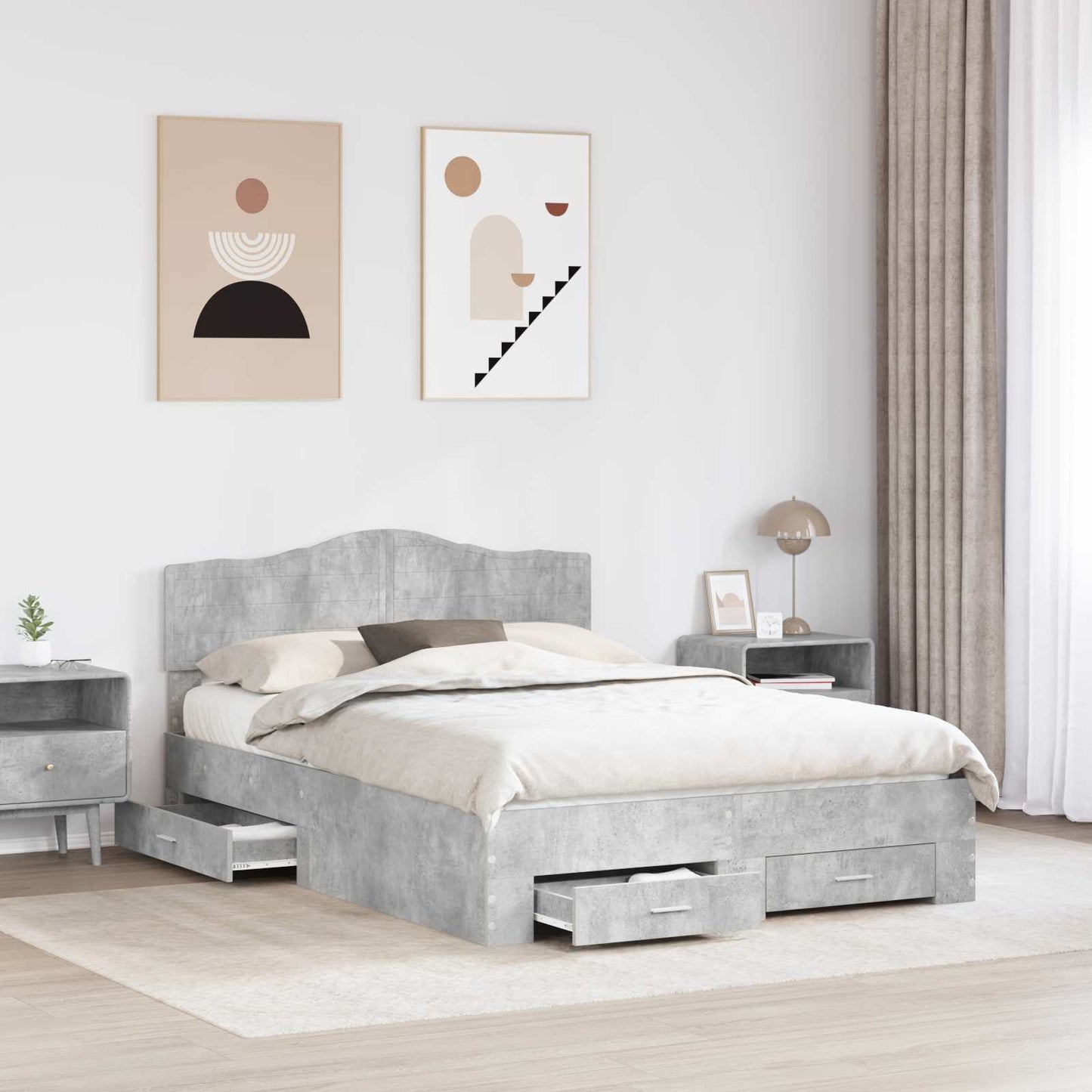 Bedframe met hoofdeinde Beton Grijs 140 x 190 cm Bewerkt hout is nu te koop bij PeponiXL, paradijselijk wonen!