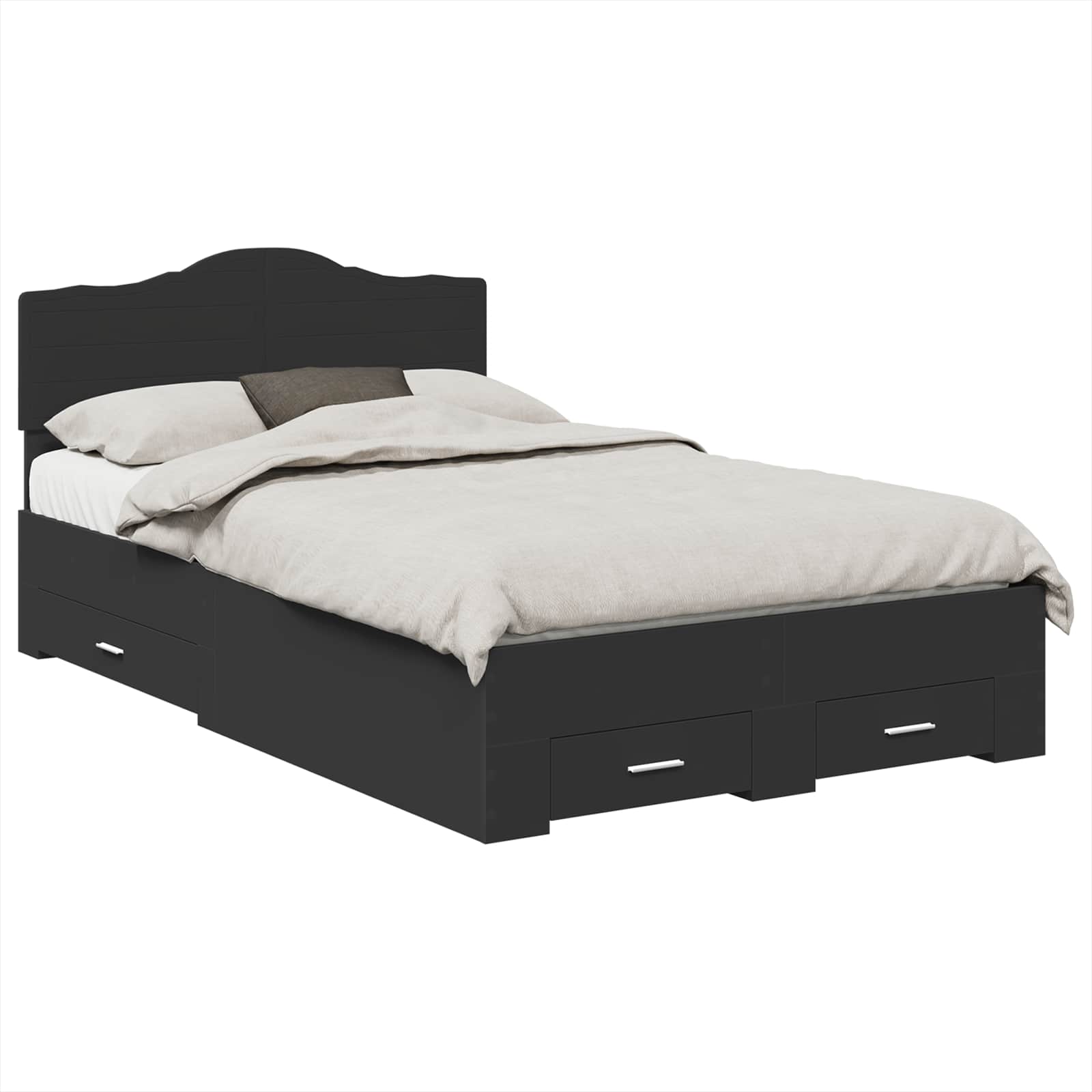 Bedframe met hoofdeinde Zwart 135 x 190 cm Bewerkt hout is nu te koop bij PeponiXL, paradijselijk wonen!