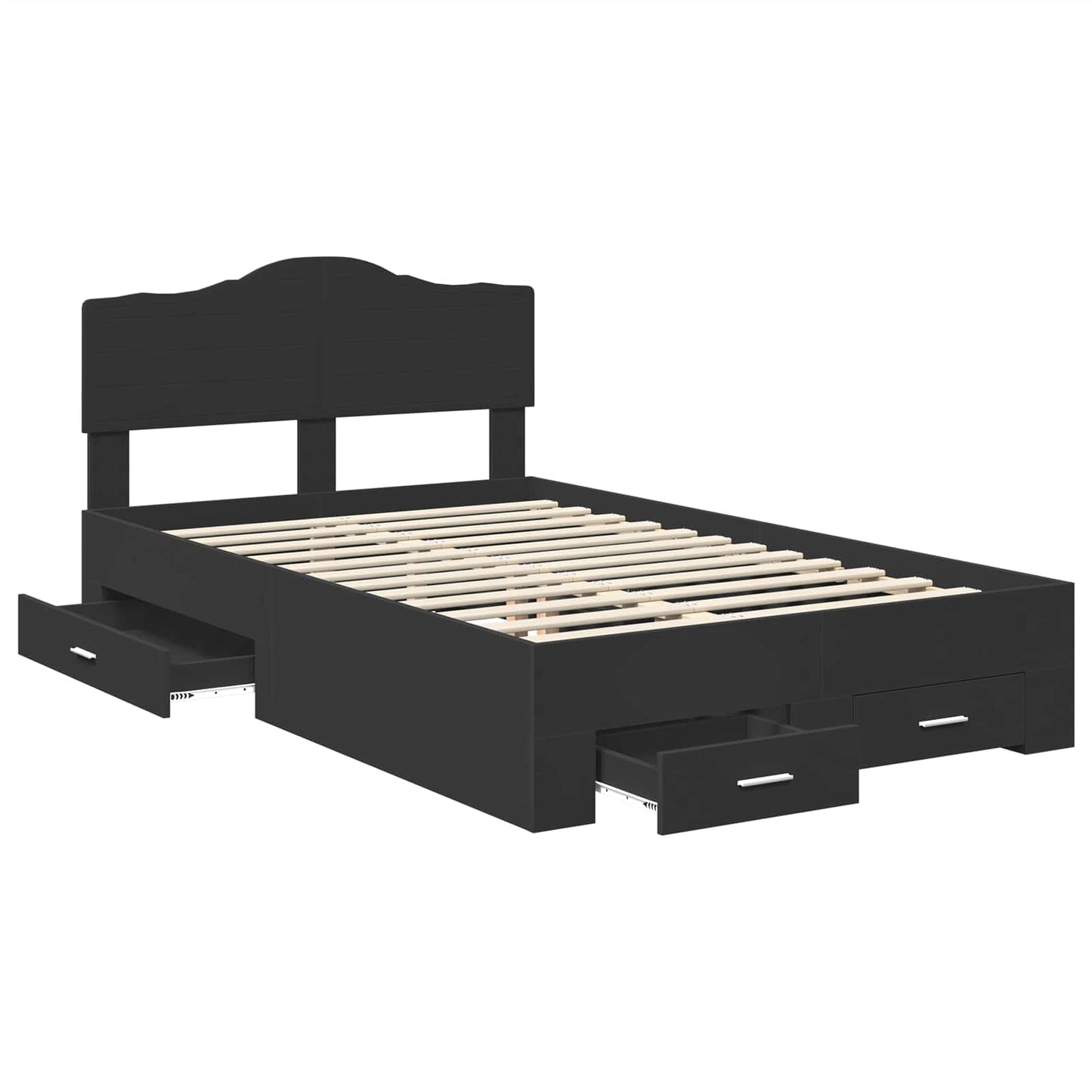 Bedframe met hoofdeinde Zwart 135 x 190 cm Bewerkt hout is nu te koop bij PeponiXL, paradijselijk wonen!