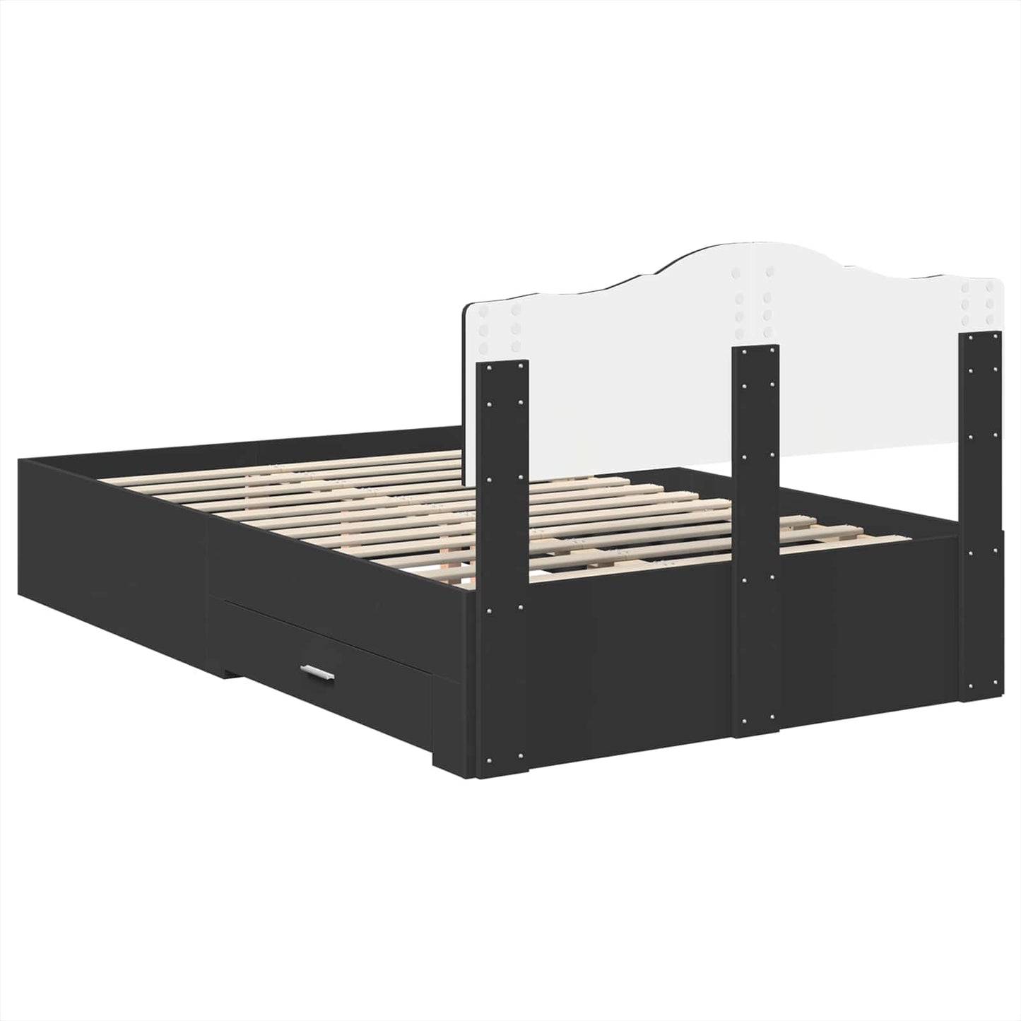 Bedframe met hoofdeinde Zwart 135 x 190 cm Bewerkt hout is nu te koop bij PeponiXL, paradijselijk wonen!