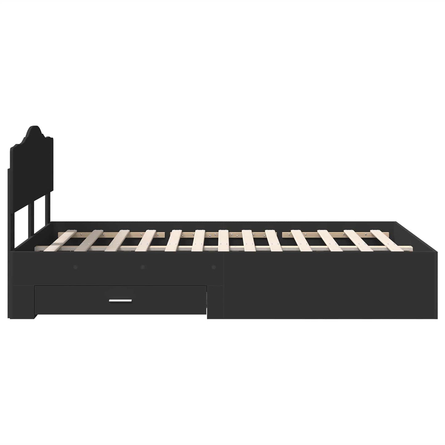 Bedframe met hoofdeinde Zwart 135 x 190 cm Bewerkt hout is nu te koop bij PeponiXL, paradijselijk wonen!