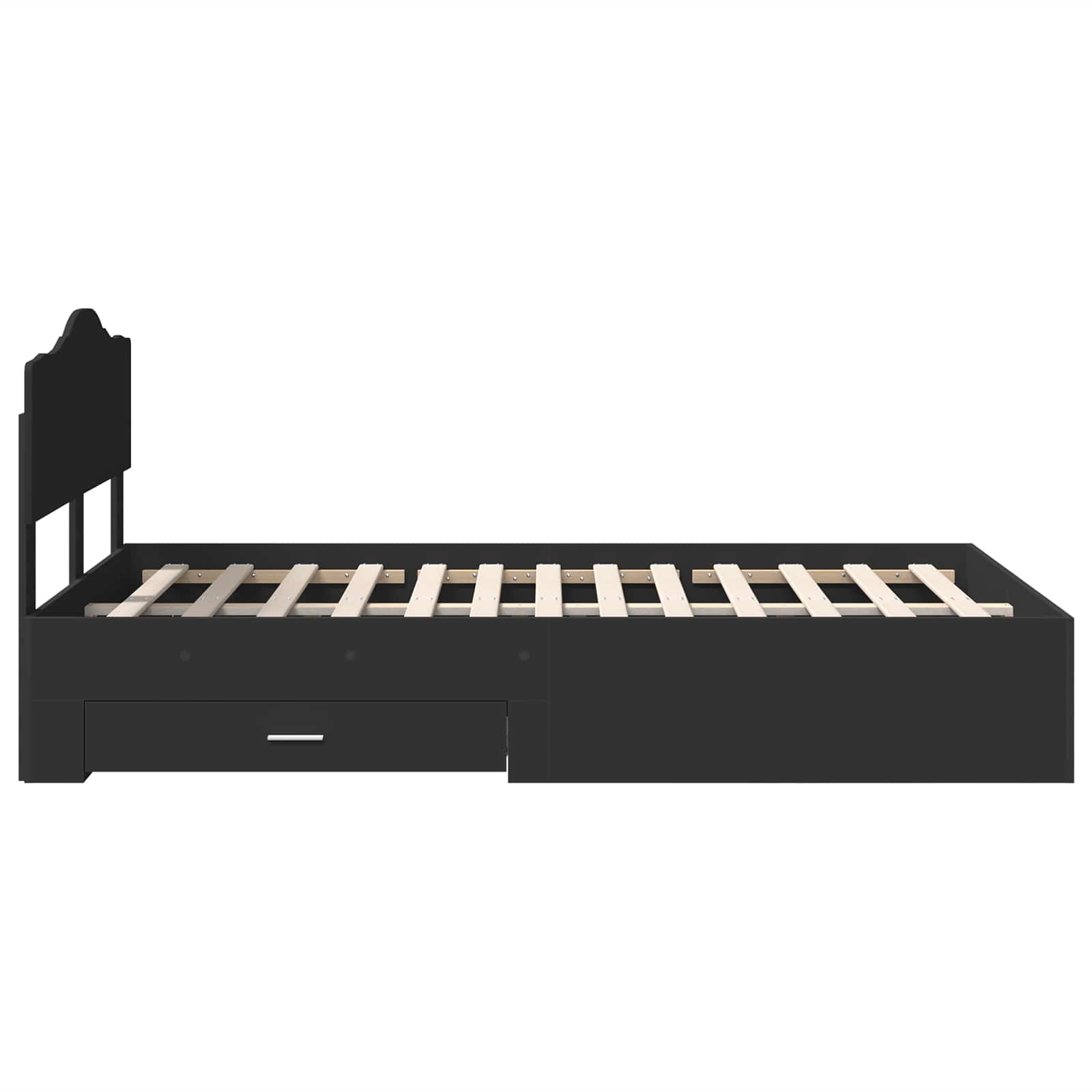 Bedframe met hoofdeinde Zwart 135 x 190 cm Bewerkt hout is nu te koop bij PeponiXL, paradijselijk wonen!