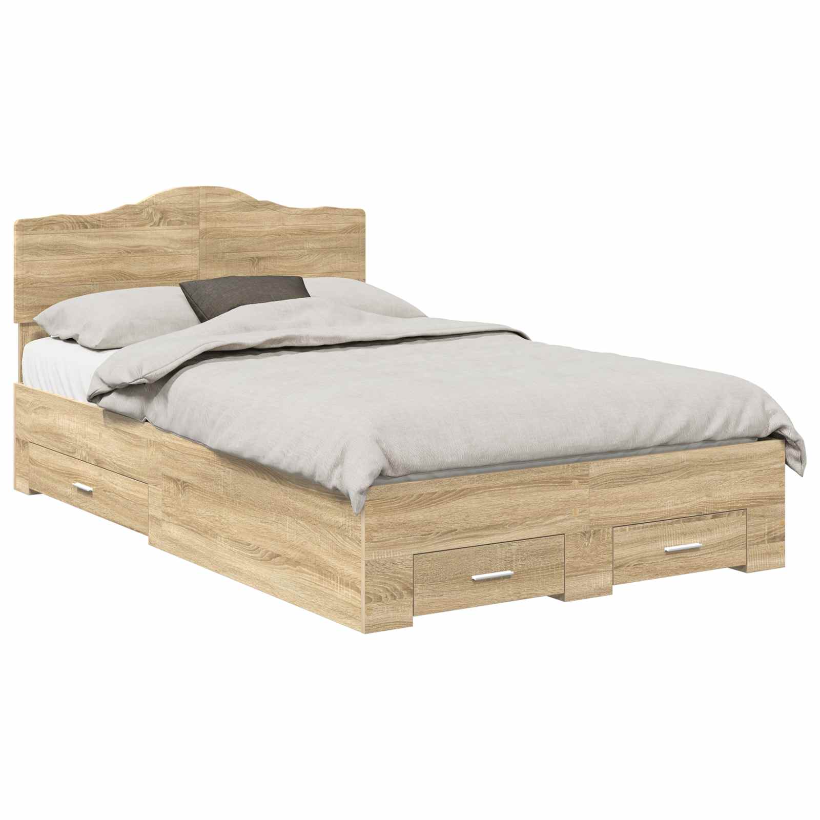 Bedframe met hoofdeinde Sonoma Eiken 135 x 190 cm Bewerkt hout is nu te koop bij PeponiXL, paradijselijk wonen!
