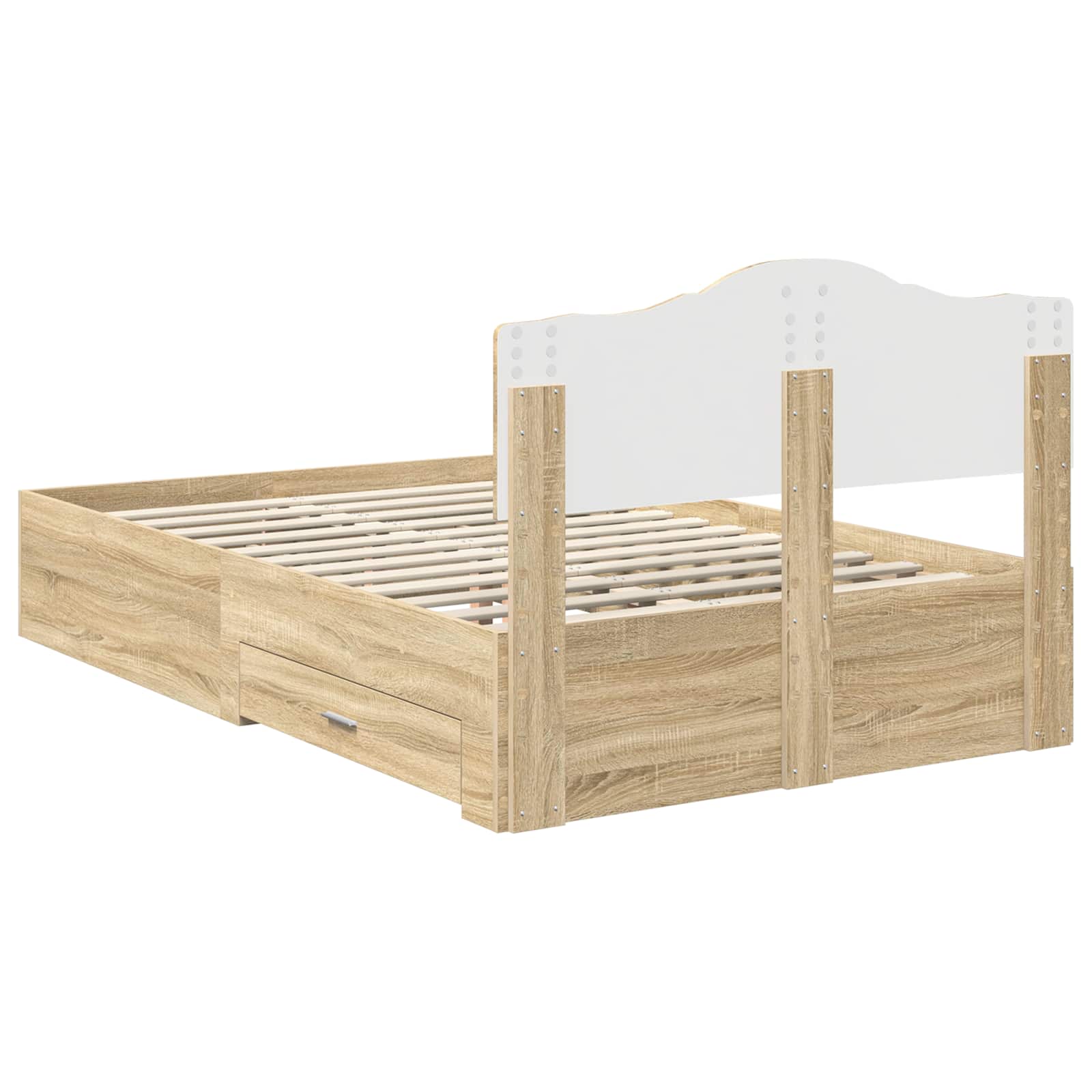 Bedframe met hoofdeinde Sonoma Eiken 135 x 190 cm Bewerkt hout is nu te koop bij PeponiXL, paradijselijk wonen!