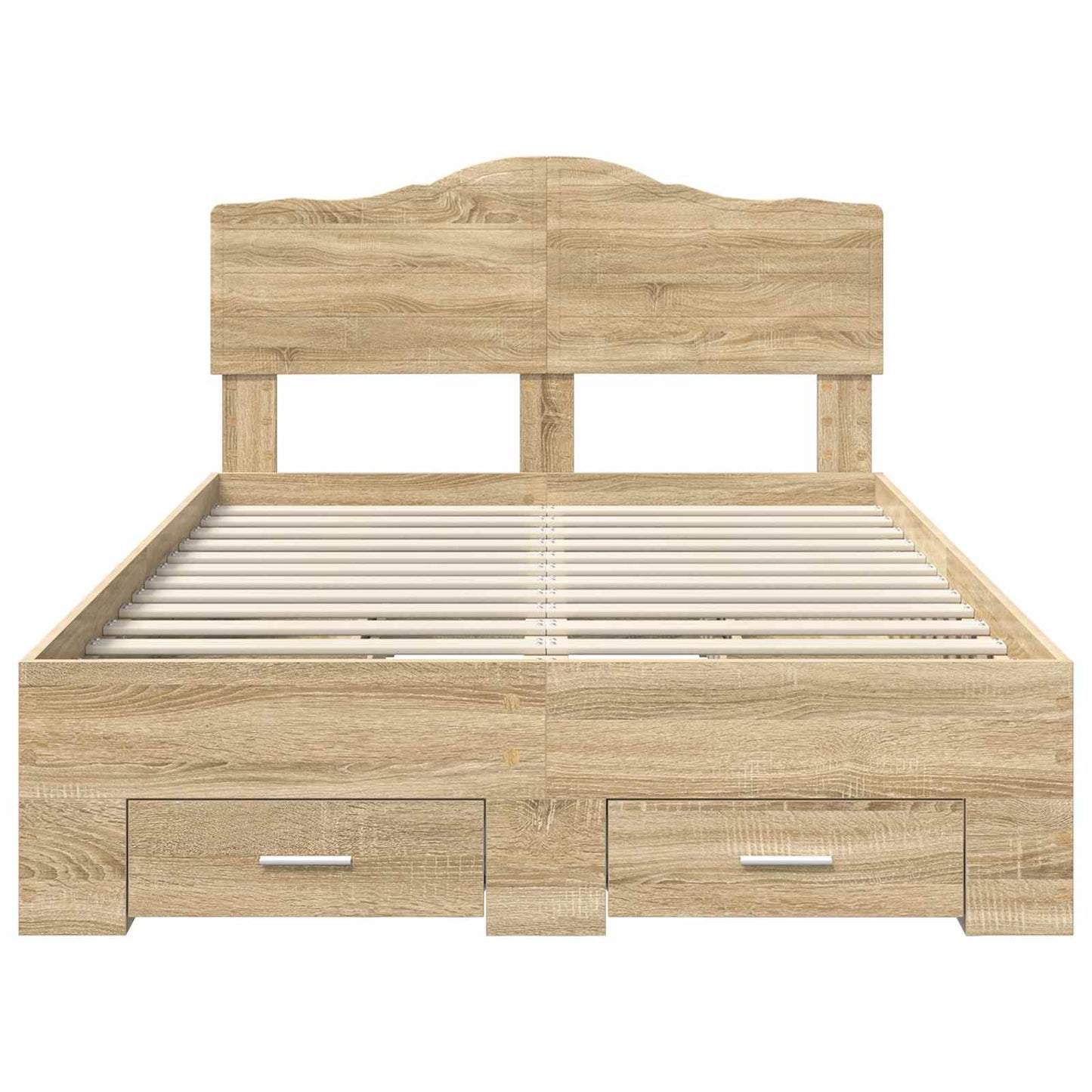 Bedframe met hoofdeinde Sonoma Eiken 135 x 190 cm Bewerkt hout is nu te koop bij PeponiXL, paradijselijk wonen!